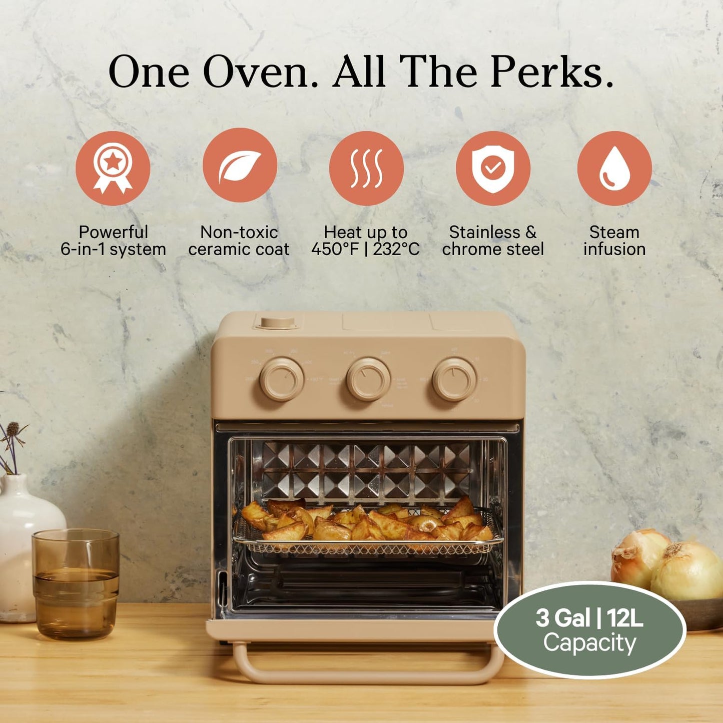 6-in-1 Air Fryer & Toaster Oven with Steam Infusion - Compact, Fast Preheat, Multifunctional