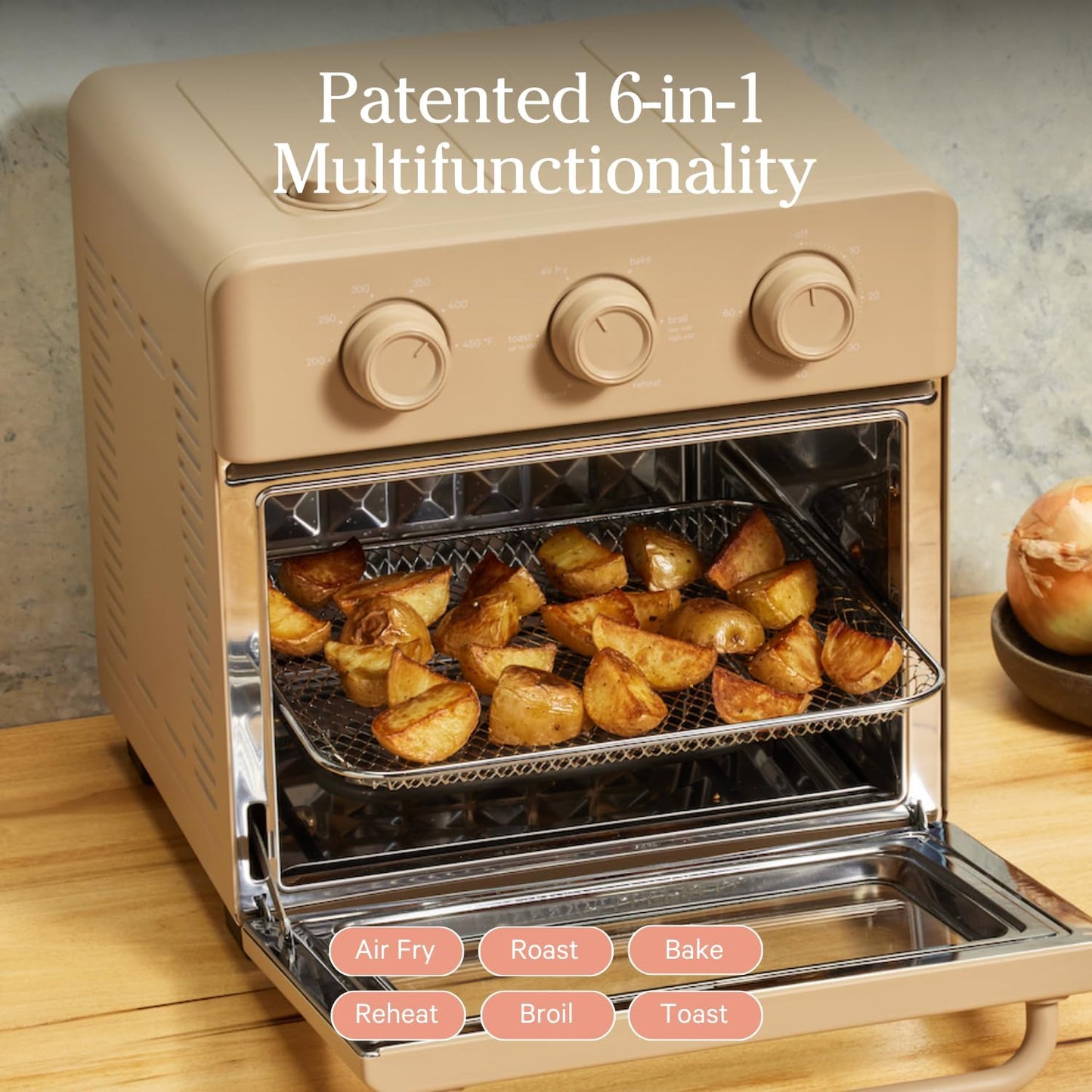 6-in-1 Air Fryer & Toaster Oven with Steam Infusion - Compact, Fast Preheat, Multifunctional
