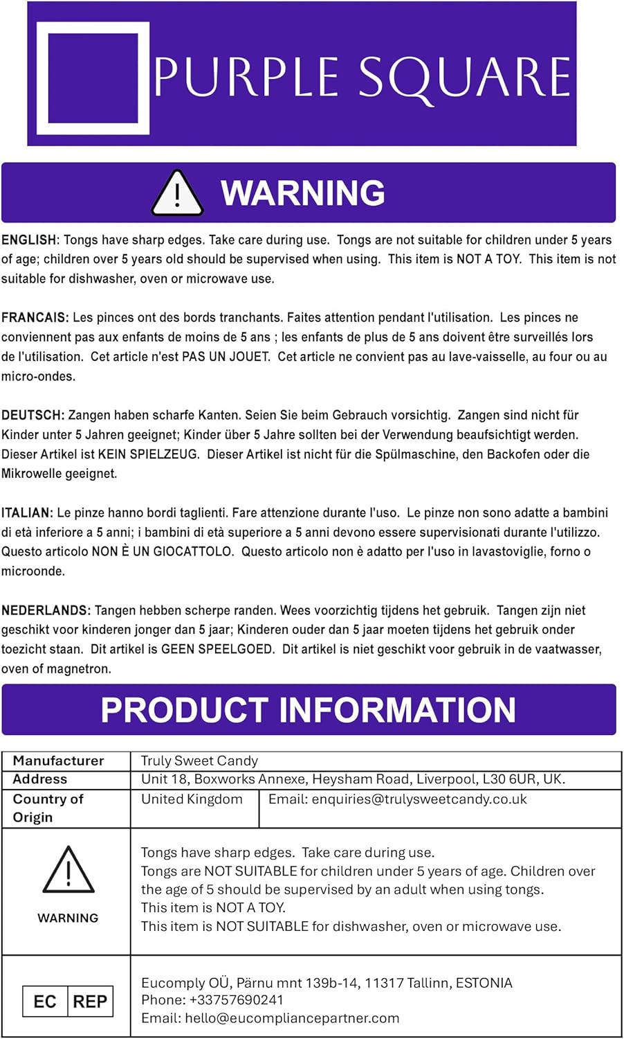 6 Jar Purple Square Retro Pick & Mix Candy Buffet Kit Party Pack with Scoop & Tongs - Victorian Sweet Shop Theme, Black Stripe Bags