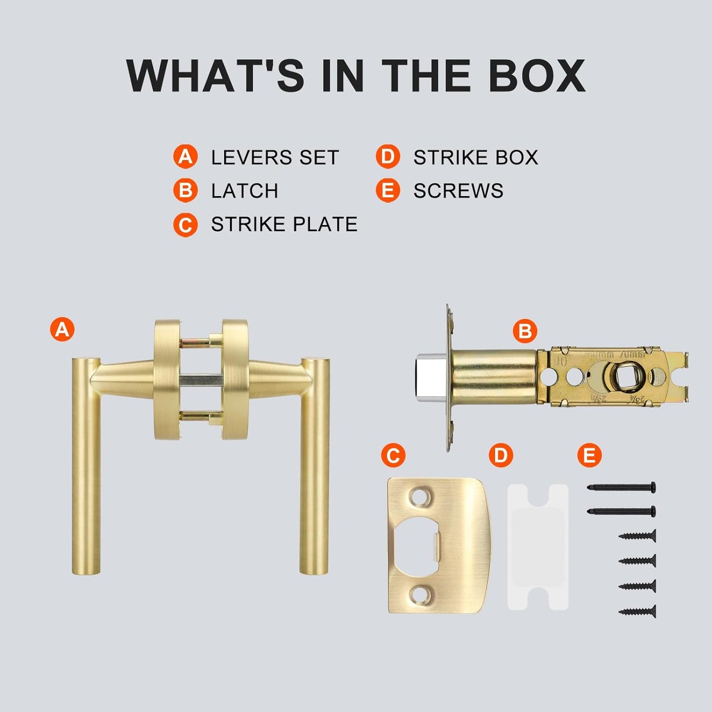 6 Pack Brushed Gold Interior Door Handles - Modern Heavy Duty Bathroom/Bedroom Privacy Lever Set