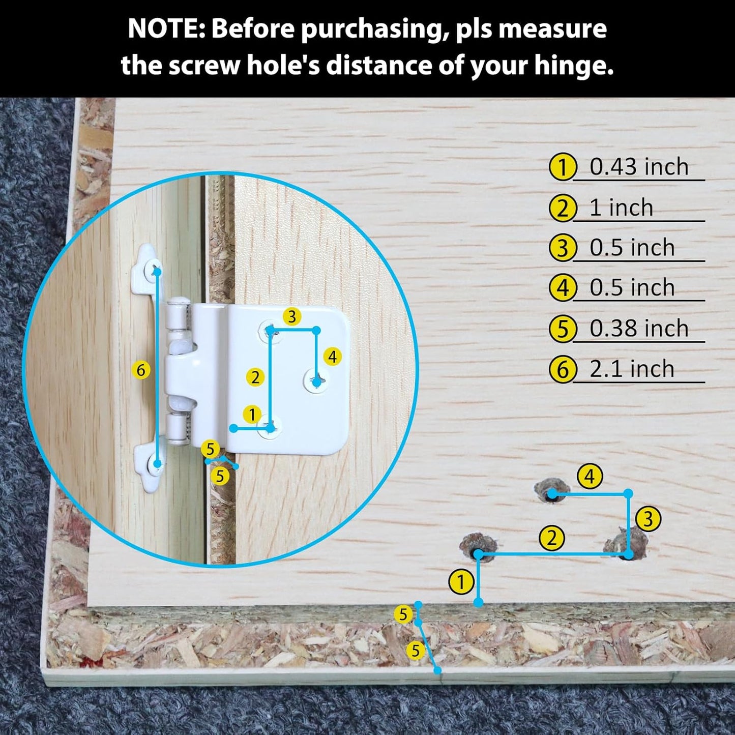 6 Pack Donanim 3/8" Inset White Self Closing Cabinet Door Hinges for White Kitchen Cabinets