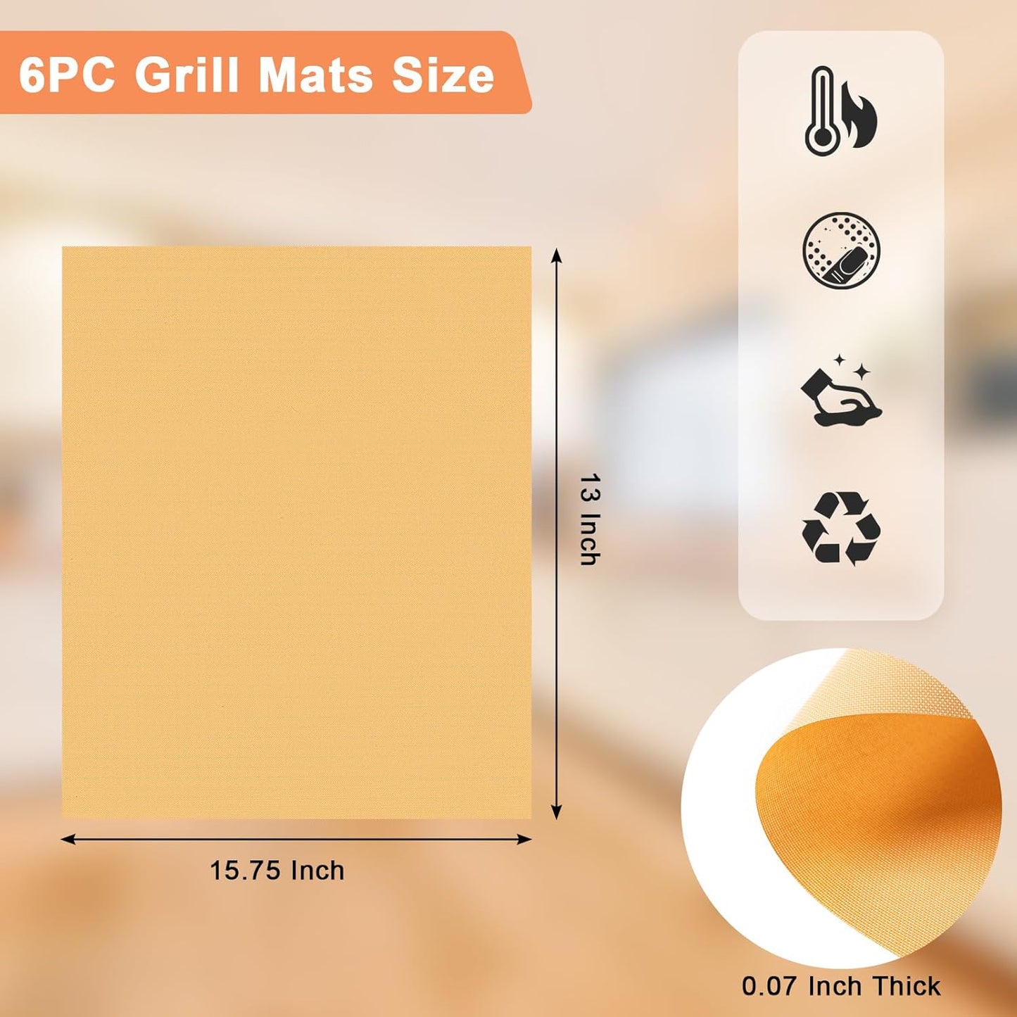 6 Pack Eisinly Grill Mats - Reusable Non Stick Baking Mat for Outdoor BBQ - Heat Resistant - Gas, Charcoal, Electric - 15.75 x 13-inch - Gold