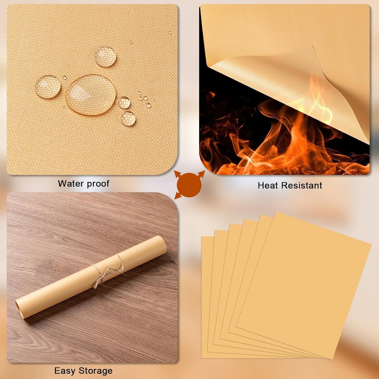 6 Pack Eisinly Grill Mats - Reusable Non Stick Baking Mat for Outdoor BBQ - Heat Resistant - Gas, Charcoal, Electric - 15.75 x 13-inch - Gold