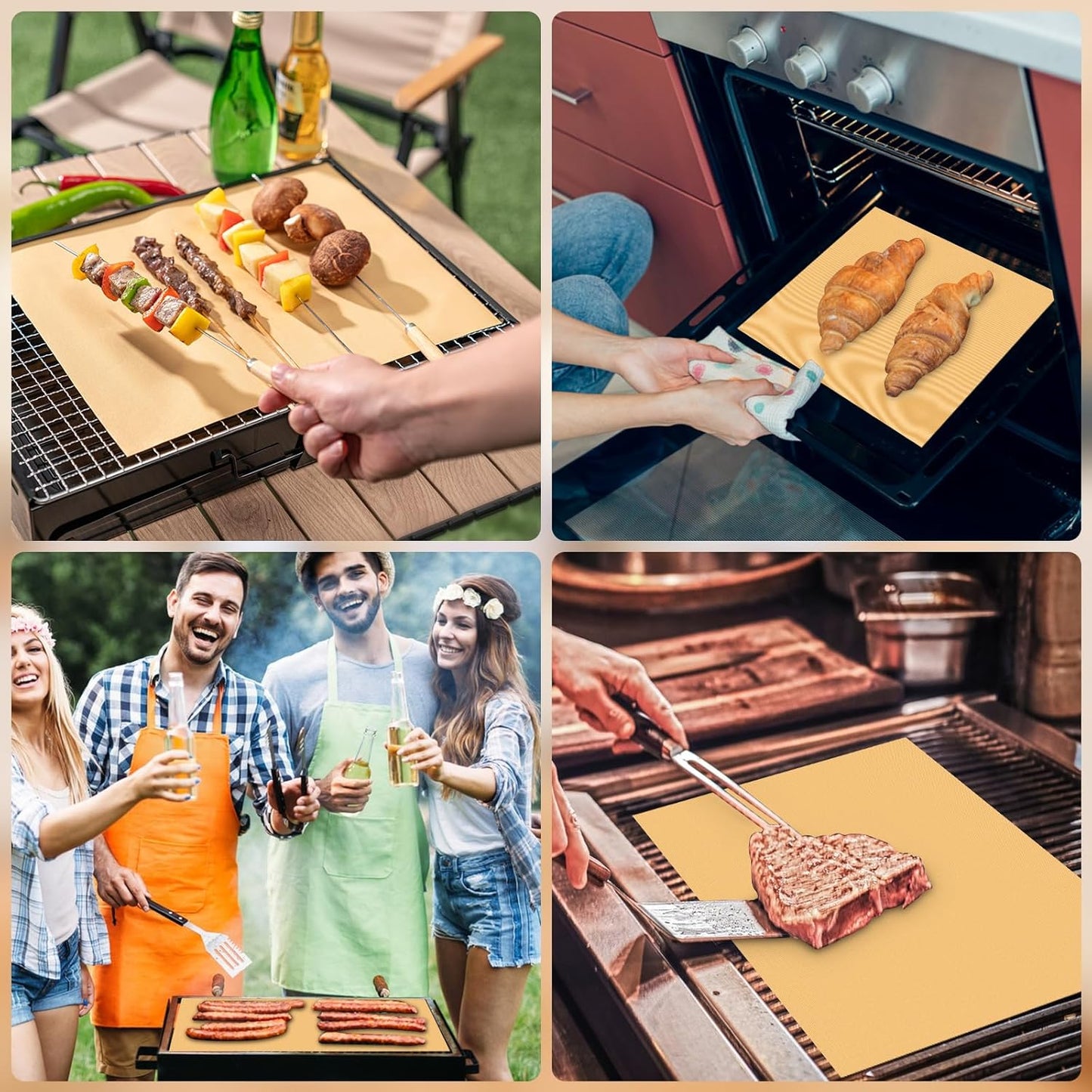 6 Pack Eisinly Grill Mats - Reusable Non Stick Baking Mat for Outdoor BBQ - Heat Resistant - Gas, Charcoal, Electric - 15.75 x 13-inch - Gold