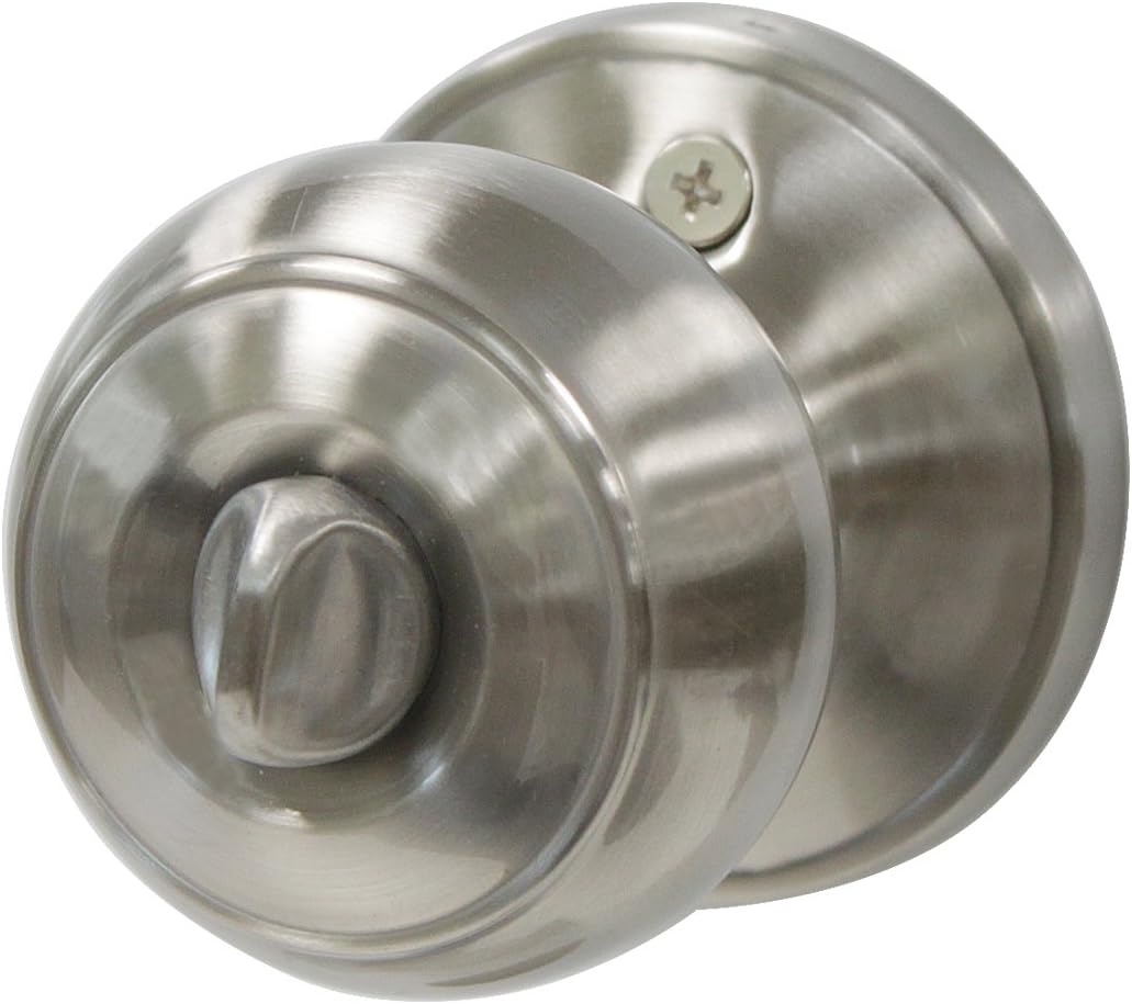 6 Pack Gobrico Round Privacy Knobs Locksets, Satin Nickel Finished Bedroom Bathroom Door Handles - Stainless Steel Bulk Pack