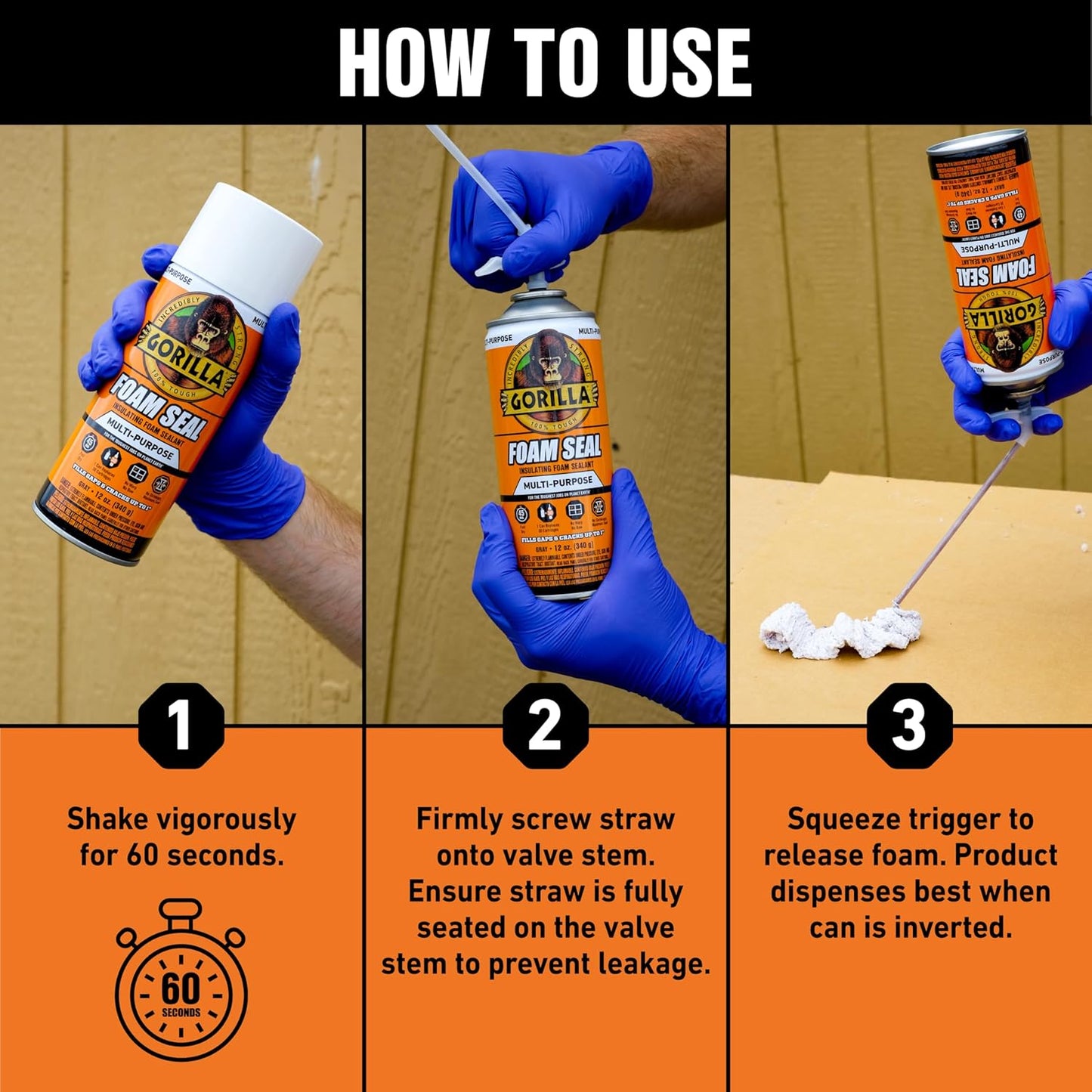 6-Pack Gorilla Polyurethane Expanding Foam Sealant - 12oz Insulating Spray Foam for Gaps & Cracks, Multi-Purpose Light Gray Insulation