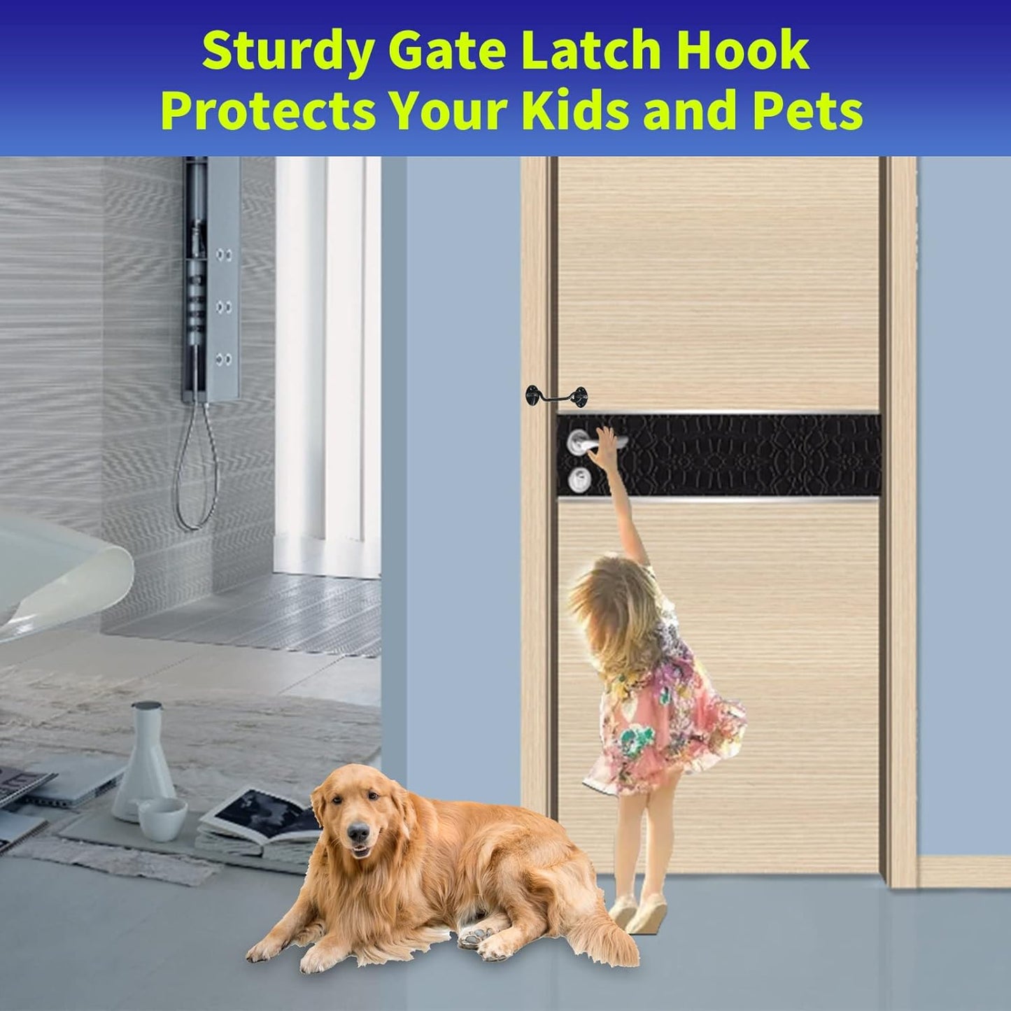 6-Pack Heavy Duty Stainless Steel Hook and Eye Latch for Barn Doors, Bathrooms, Sliding Doors - 4" Black Privacy Hooks with Mounting Screws for Cabins, Sheds, Blinds, Bedrooms