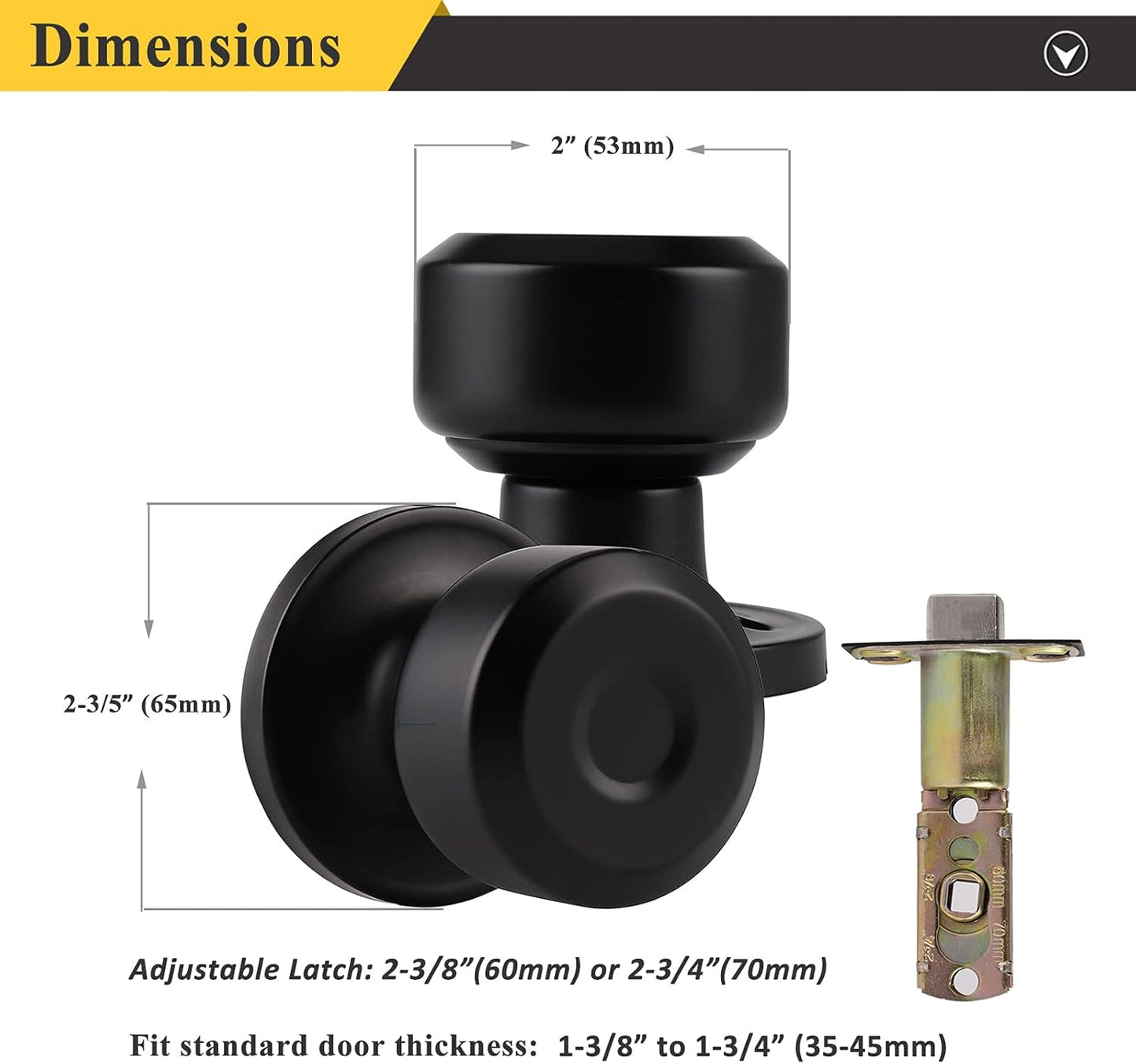 6-Pack Matte Black Keyless Privacy Locks for Bedroom and Bathroom Doors - Contemporary Cylindrical Shape Knobs by Probrico