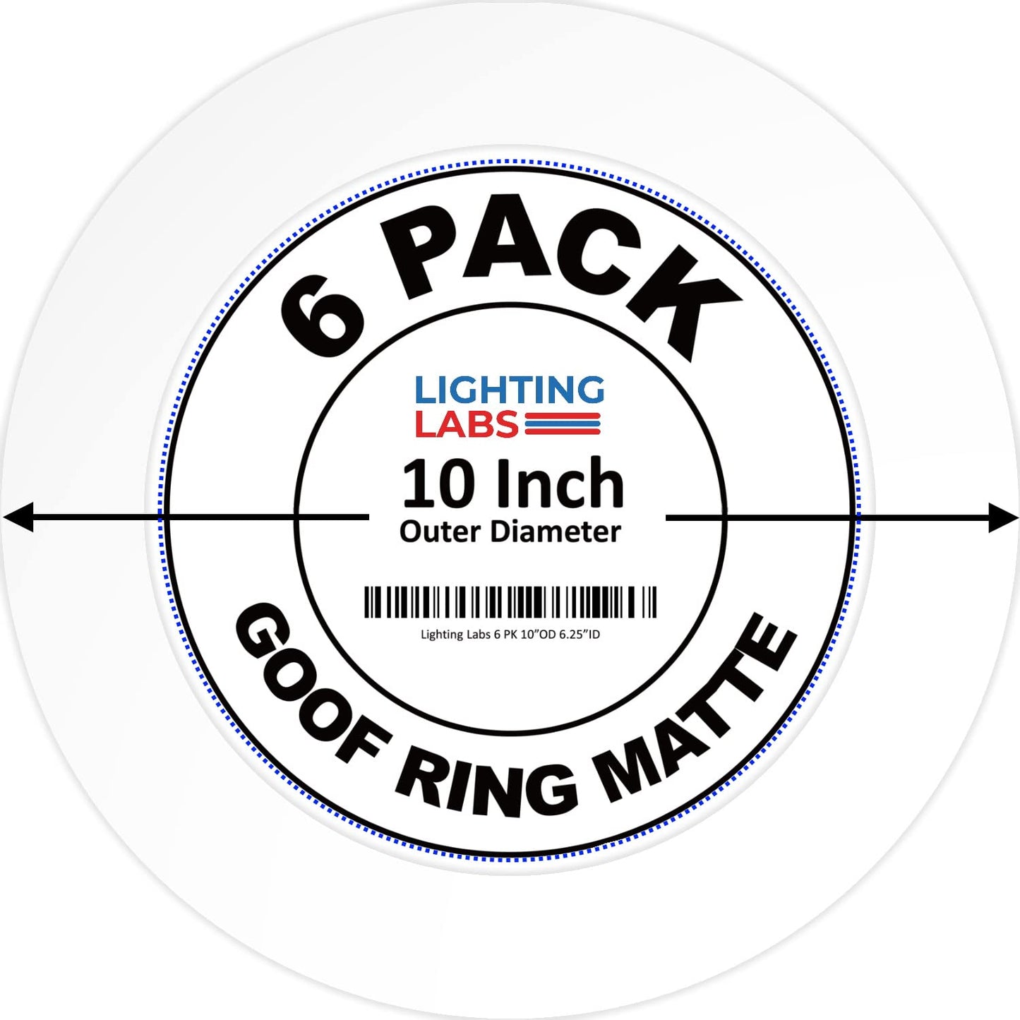 6 Pack Matte White Goof Trim Ring for 10" Recessed Can Lighting - Outer Diameter 10", Inner Diameter 6.2