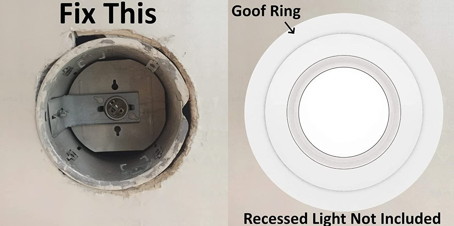 6 Pack Matte White Goof Trim Ring for 10" Recessed Can Lighting - Outer Diameter 10", Inner Diameter 6.2