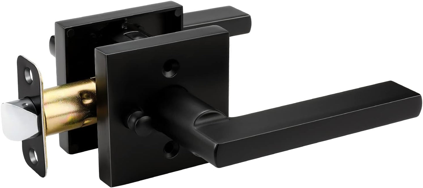 6 Pack of goldenwarm Matte Black Privacy Interior Door Handles - Heavy Duty Zinc Alloy Bedroom and Bathroom Levers