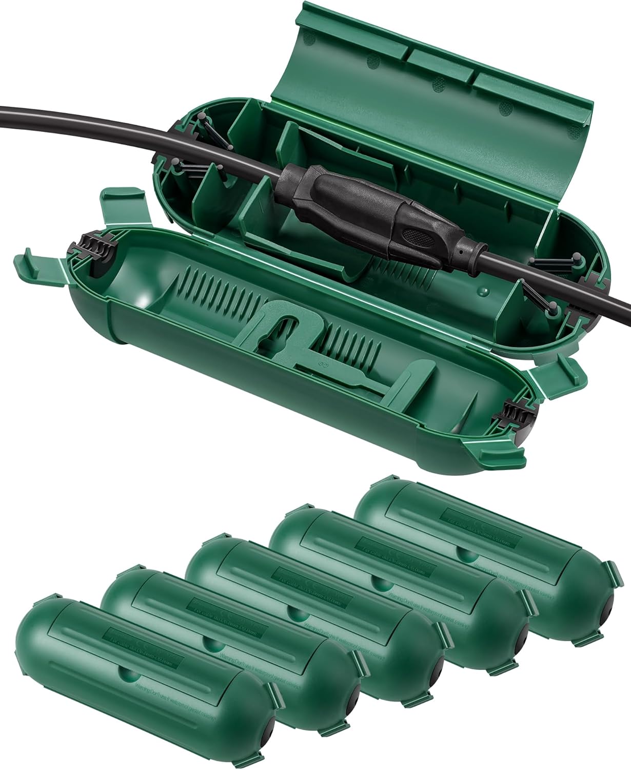 6-Pack Waterproof Outdoor Extension Cord Cover with Seal Latches - Adjustable Compartment for 12/14/16Gauge Cords - Green