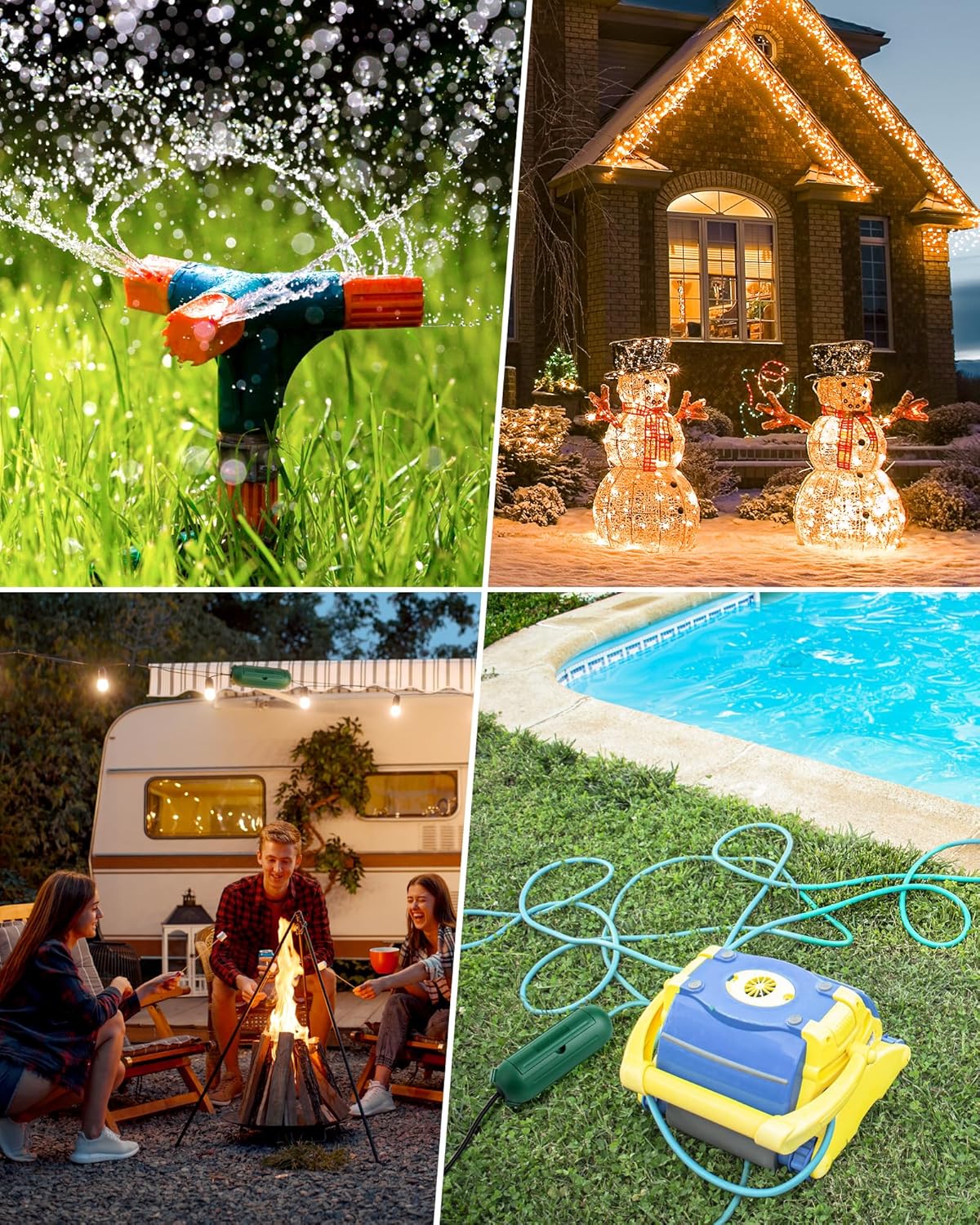 6-Pack Waterproof Outdoor Extension Cord Cover with Seal Latches - Adjustable Compartment for 12/14/16Gauge Cords - Green