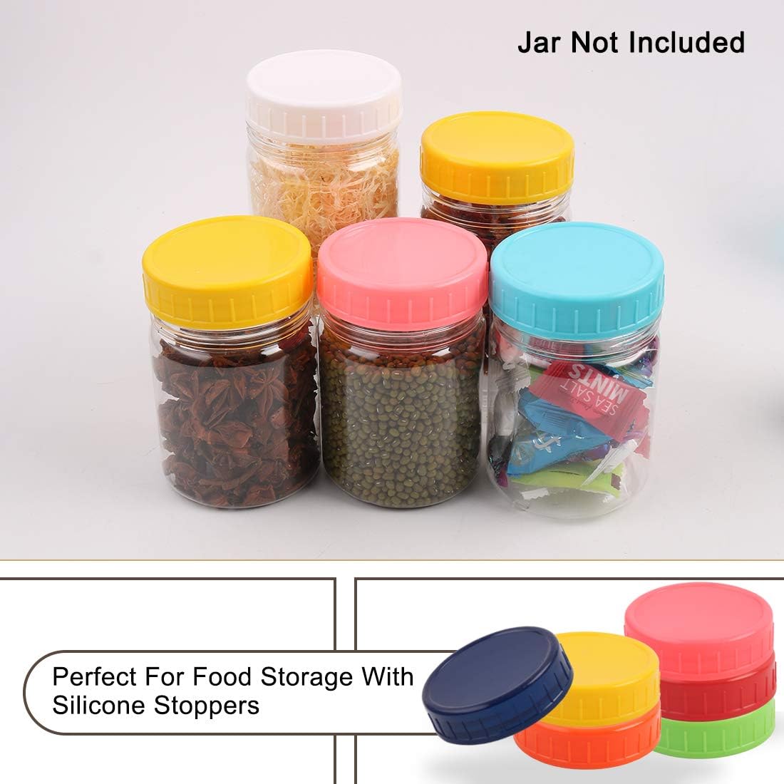 6 Pack Wide Mouth Mason Jar Lids - Colored Plastic Caps for Food Storage in Canning Jars by uxcell