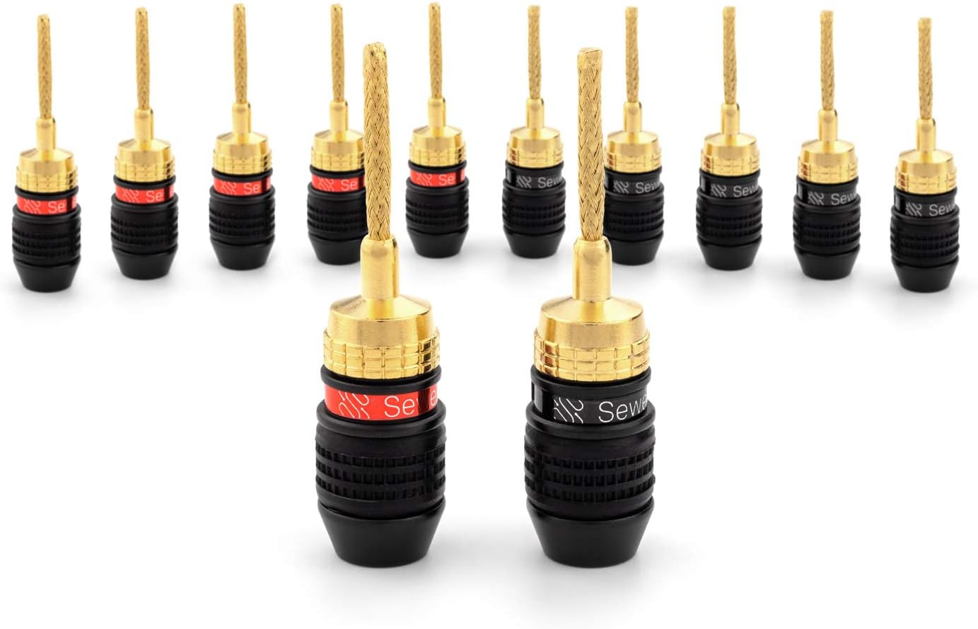 6 Pairs Gold Plated Sewell Deadbolt Flex Pin Banana Plugs for Spring Loaded Speaker Terminals