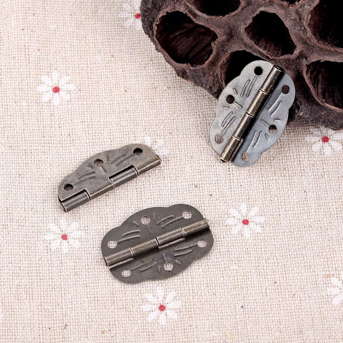 6 PGMJ Decorative Small Hinges for Wooden Box Repair Kit - Antique Bronze Engraved Designs, 12 Hasp Latch with Screws