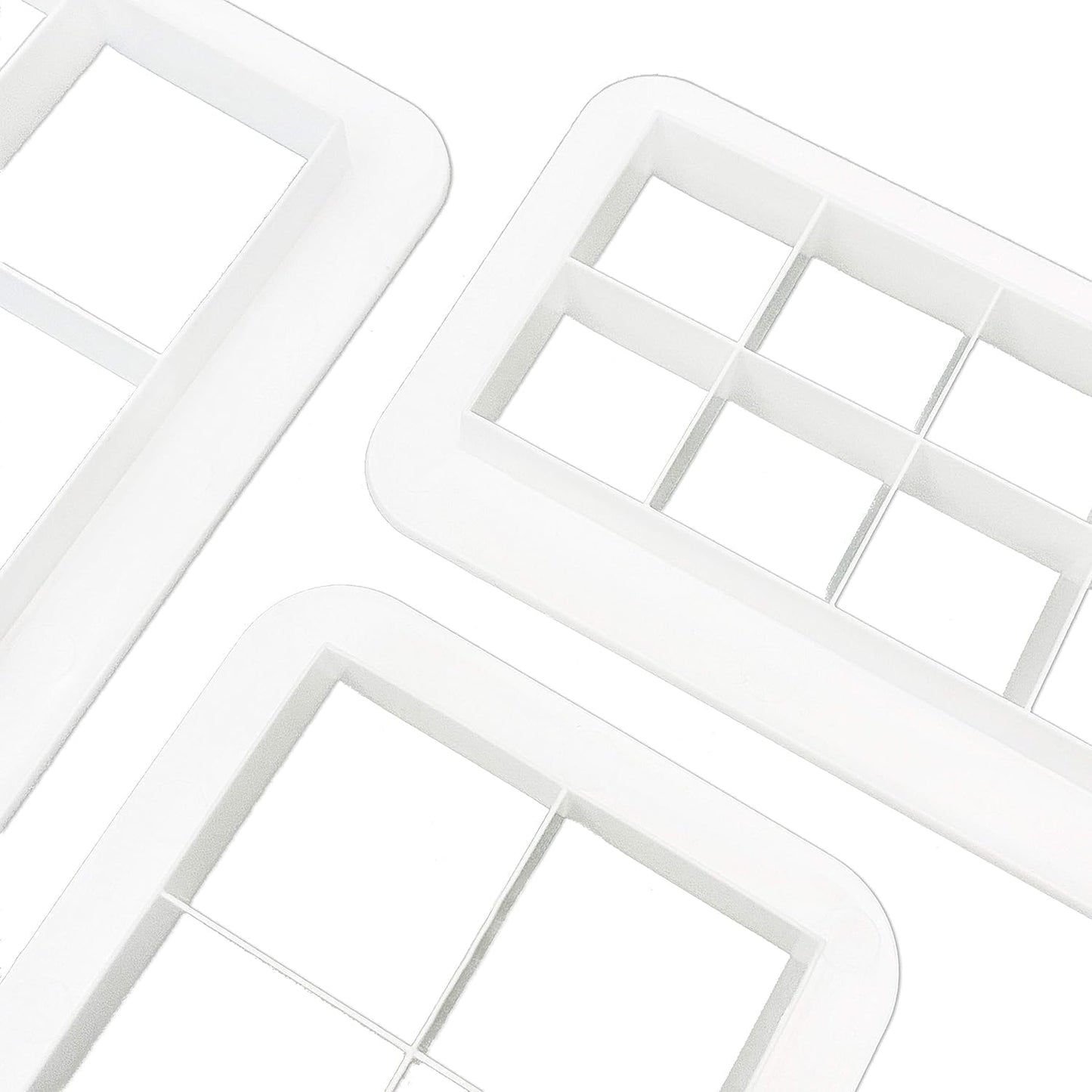 6-Piece White Square Cookie Cutter Set for Cake Decorating - Geometric Multicutter Fondant Cutter - Easy to Use and Store Square Biscuit Cutters for Baking