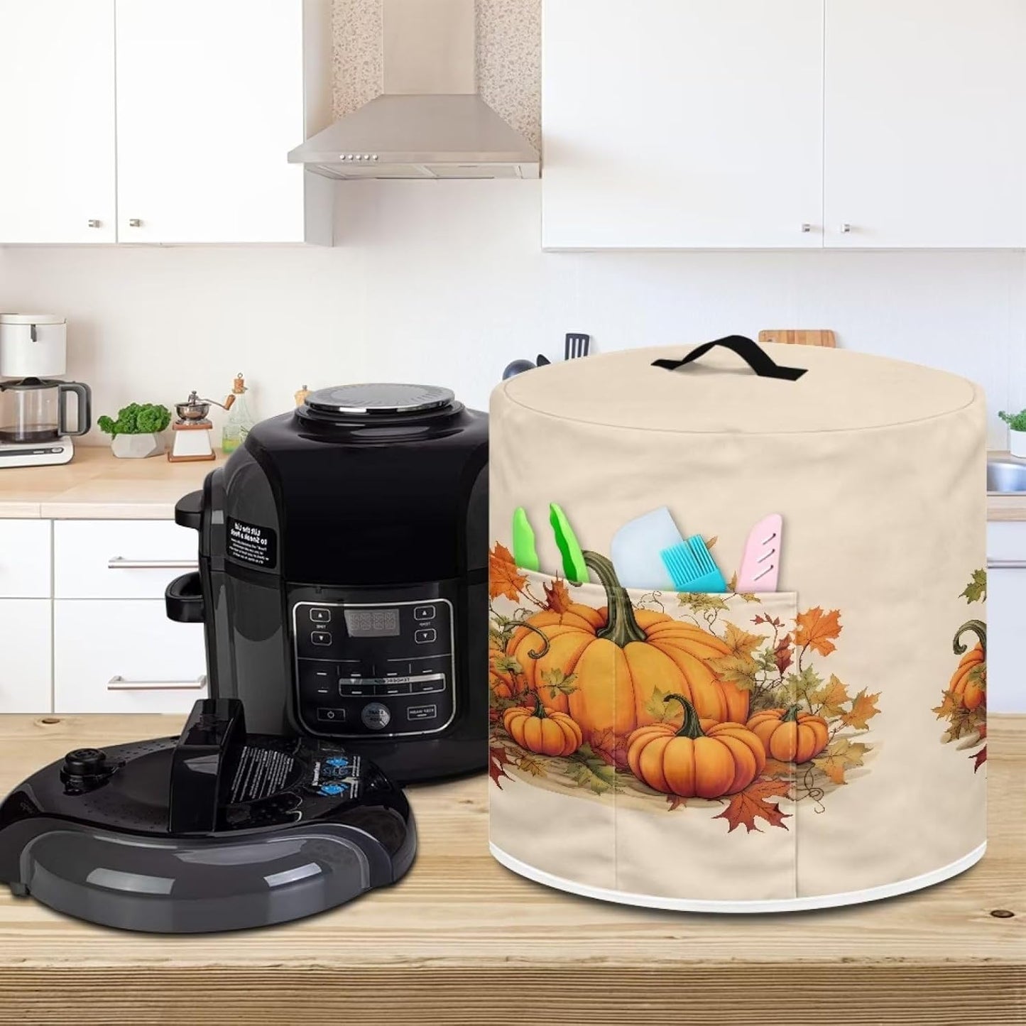 6 Quart Instant Pot, Rice Cooker, Air Fryer Dust Cover w/ Pocket - Stain Resistant, Easy to Clean - Pumpkin Fall Leaf Design