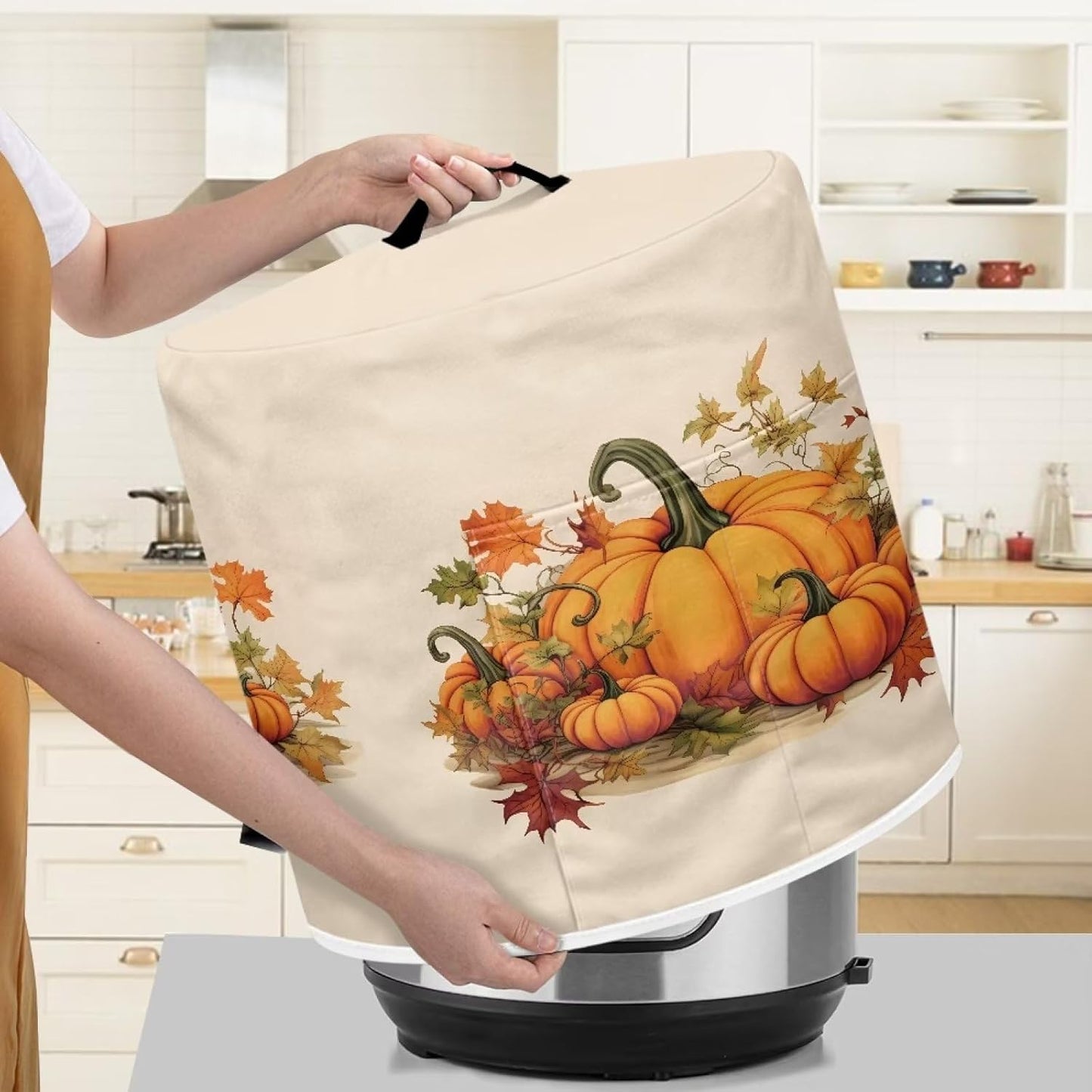 6 Quart Instant Pot, Rice Cooker, Air Fryer Dust Cover w/ Pocket - Stain Resistant, Easy to Clean - Pumpkin Fall Leaf Design