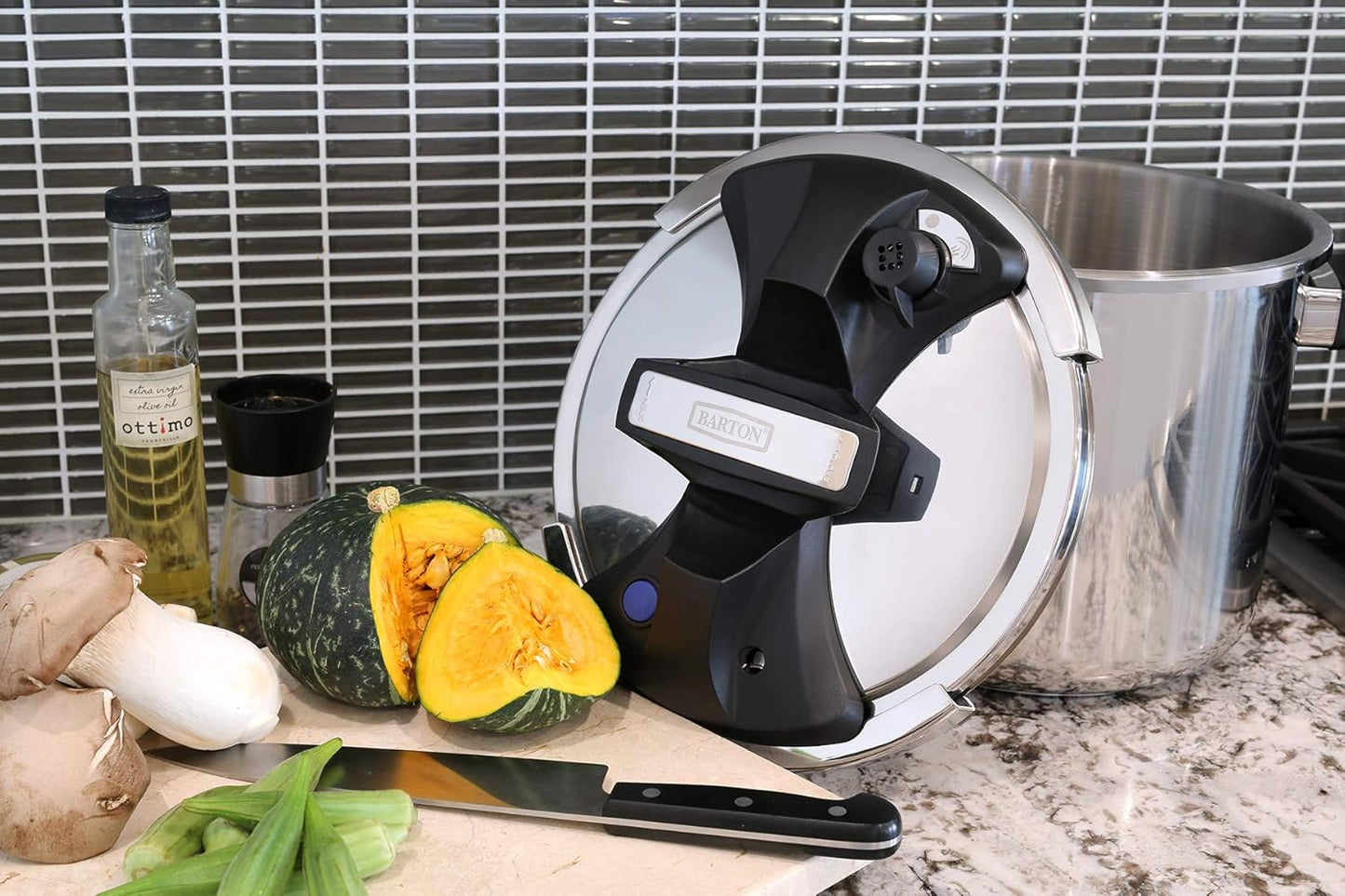 6 Quart Turbo Pressure Cooker Stovetop - Easy-Lock Lid, Stainless Steel, Recipe Book - Barton 6QT