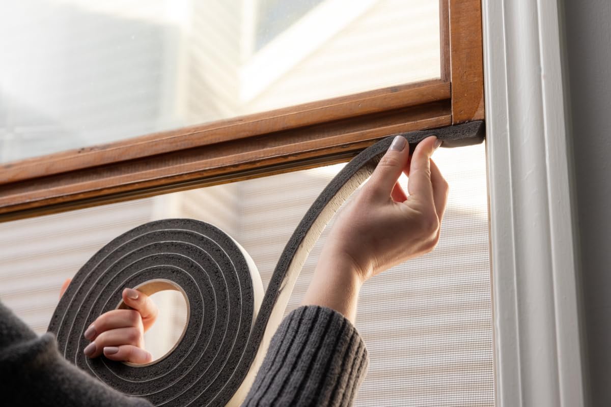 6 Rolls of Duck Brand Self Adhesive Foam Weatherstrip Seal for Extra Large Gaps - 60 Feet Total - Window and Door Seal Strip Foam Tape - 3/4" x 1/2" x 10' - Charcoal