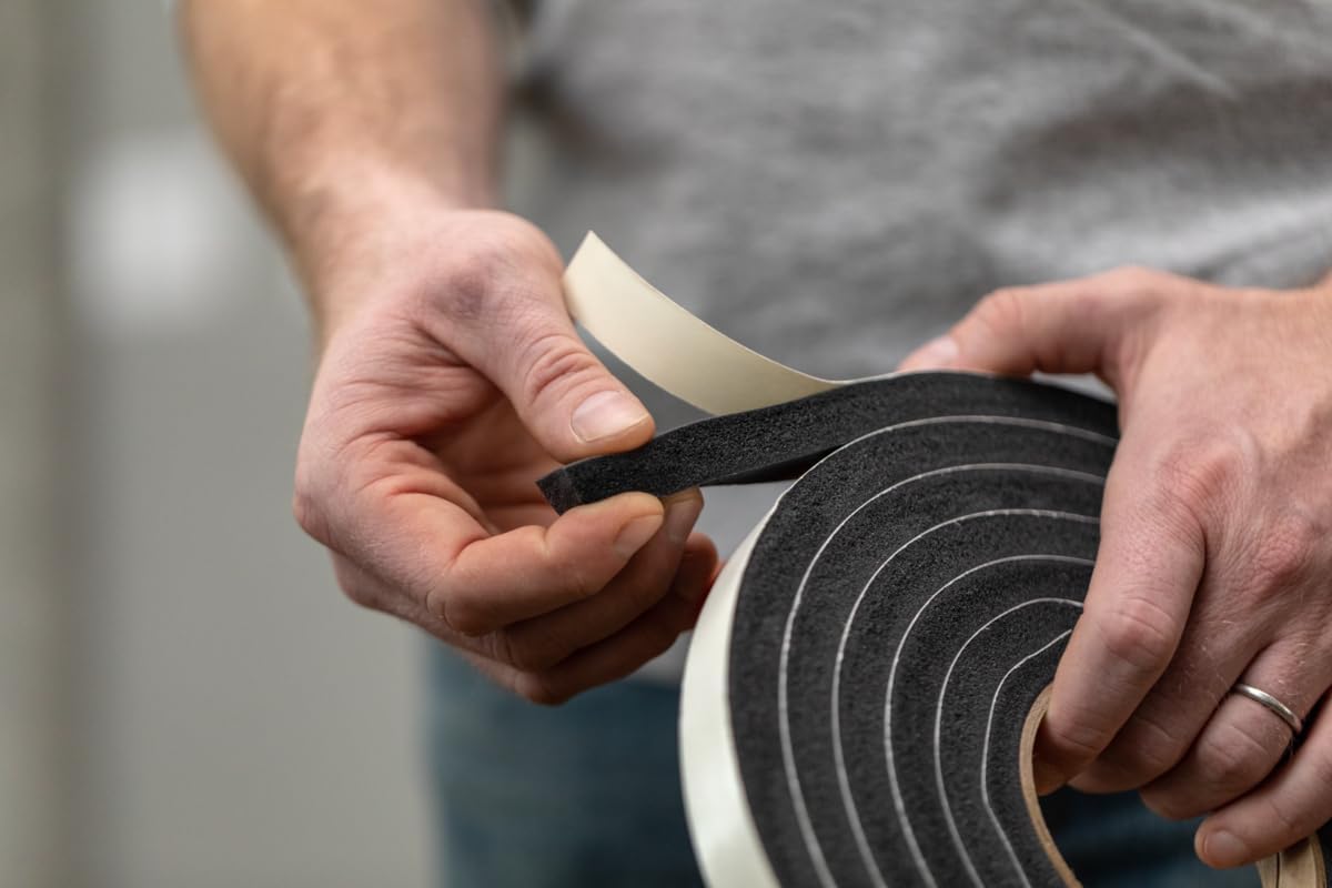 6 Rolls of Duck Brand Self Adhesive Foam Weatherstrip Seal for Extra Large Gaps - 60 Feet Total - Window and Door Seal Strip Foam Tape - 3/4" x 1/2" x 10' - Charcoal