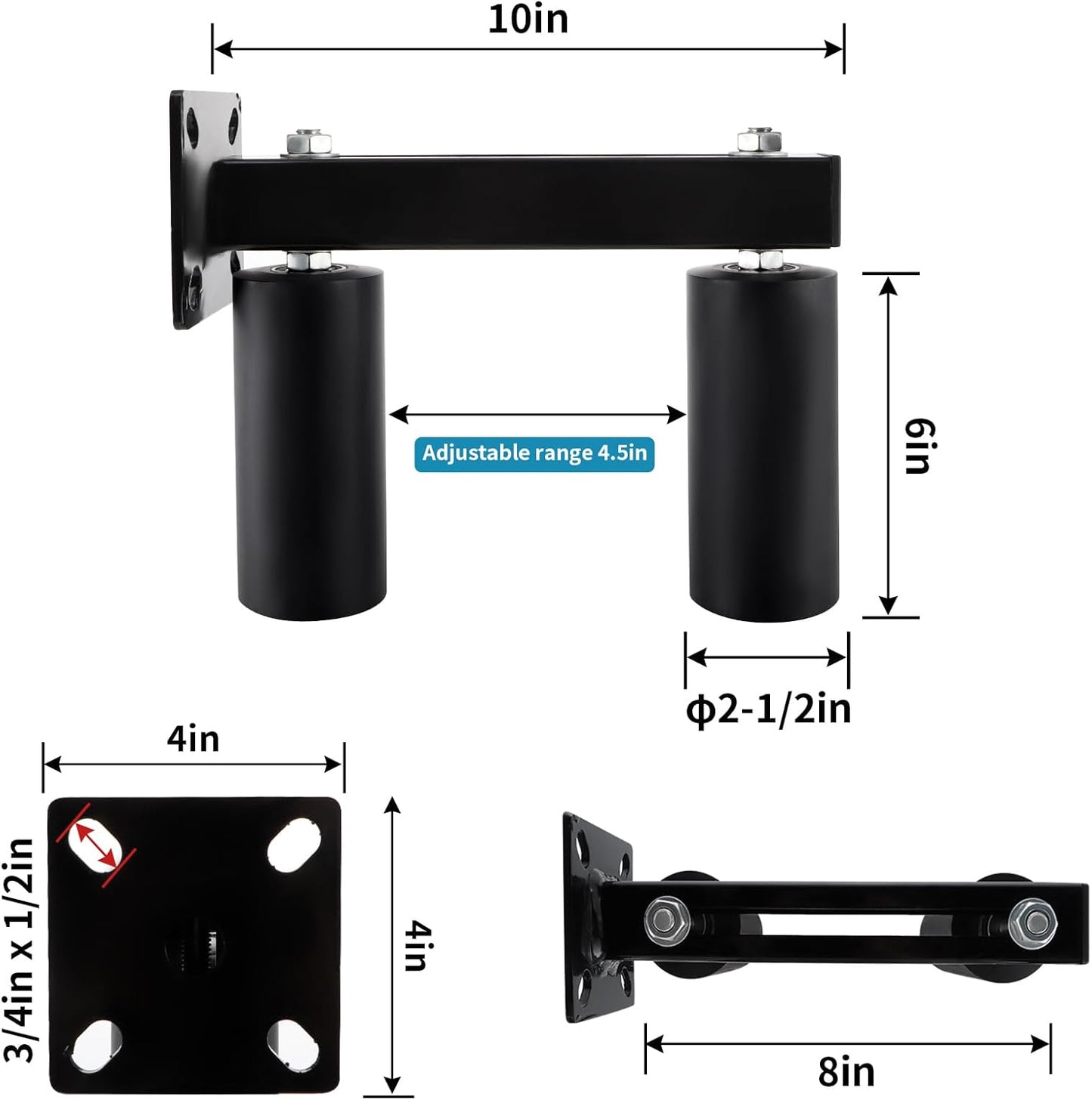 6" Skelang Slide Gate Guide Roller - Adjustable UHMW Hard Nylon Sliding Gate Support Assembly for Gate Stability