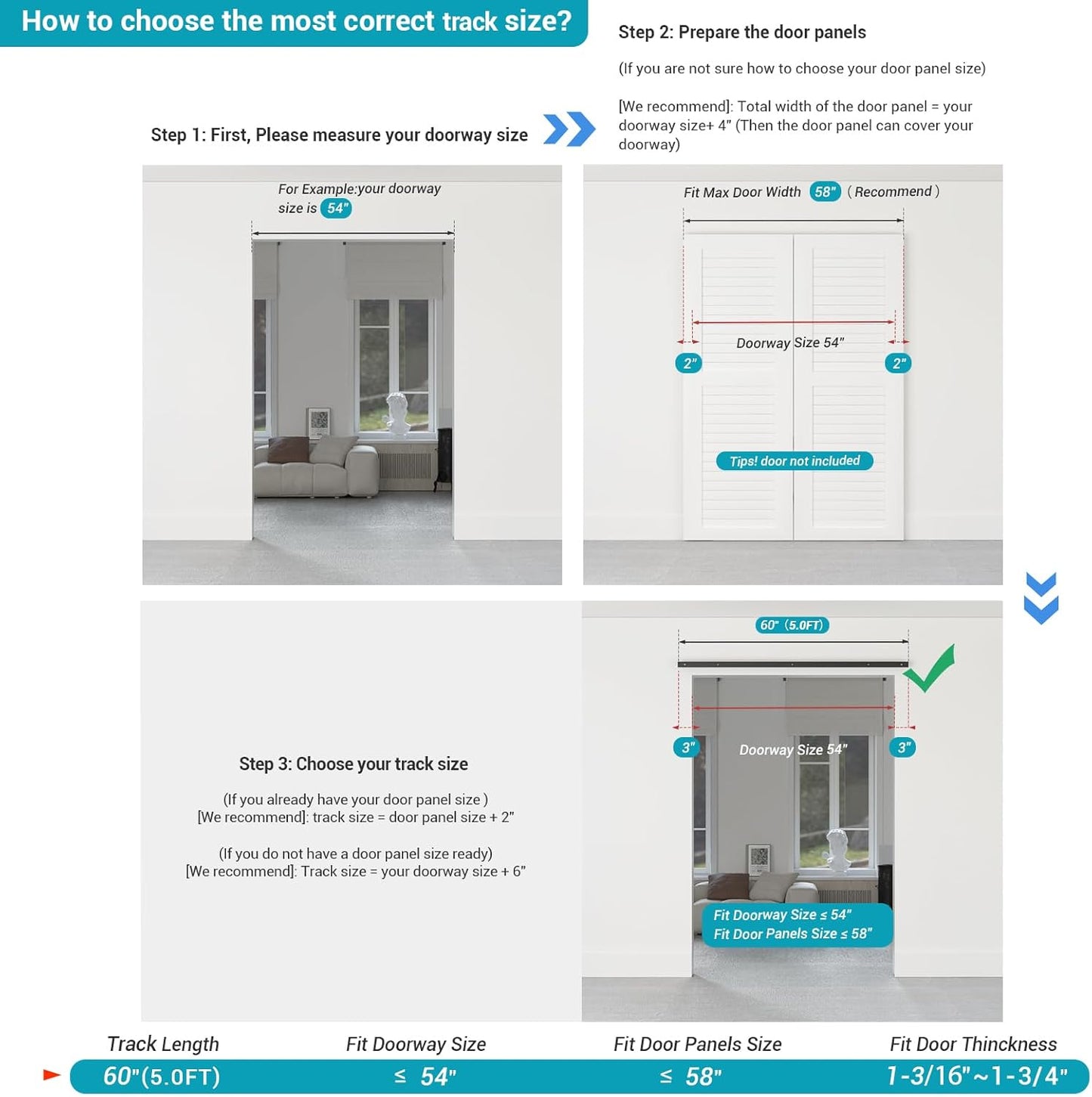 60" Bi-Folding Sliding Barn Door Hardware Kit - Smooth & Quiet Operation, Easy Install - Fits Double 28" Bifold Doors - Black Roller, Side Mounted - Door Not Included