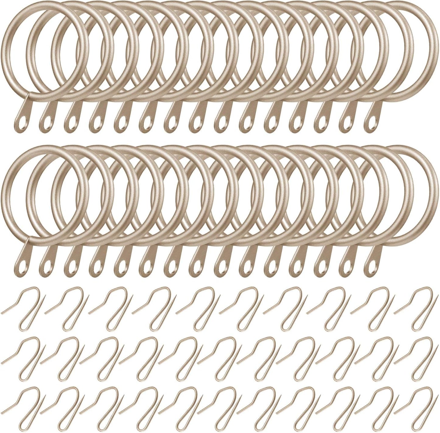 60-Piece Metal Drapery Curtain Rings and Pin Hooks Set for Drapes - Champagne Gold