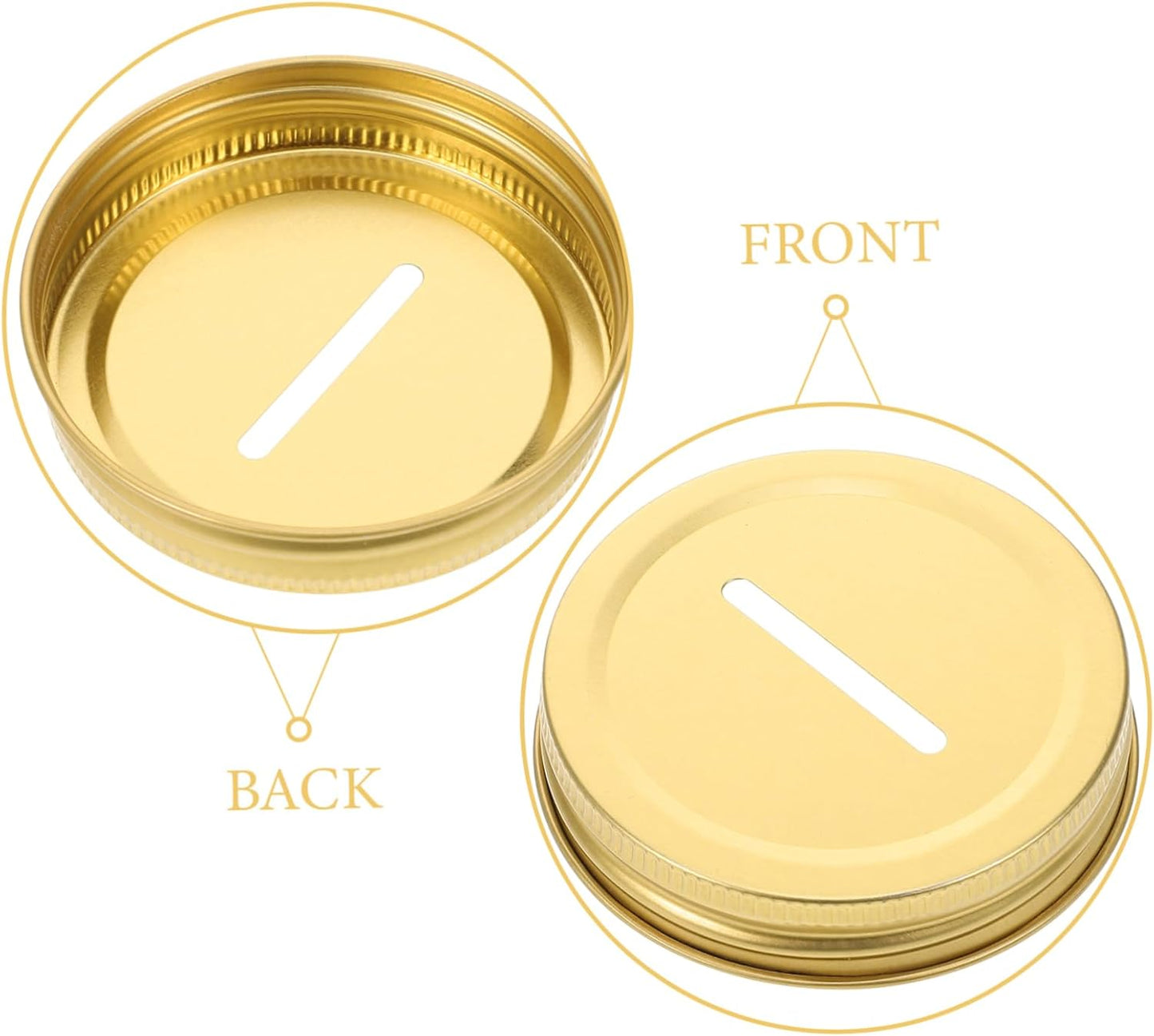 60-Piece Piggy Bank Coin Lid Sealing Caps for Mason Jars - Wide Mouth Canning Covers - Golden Tinplate Slot Cover