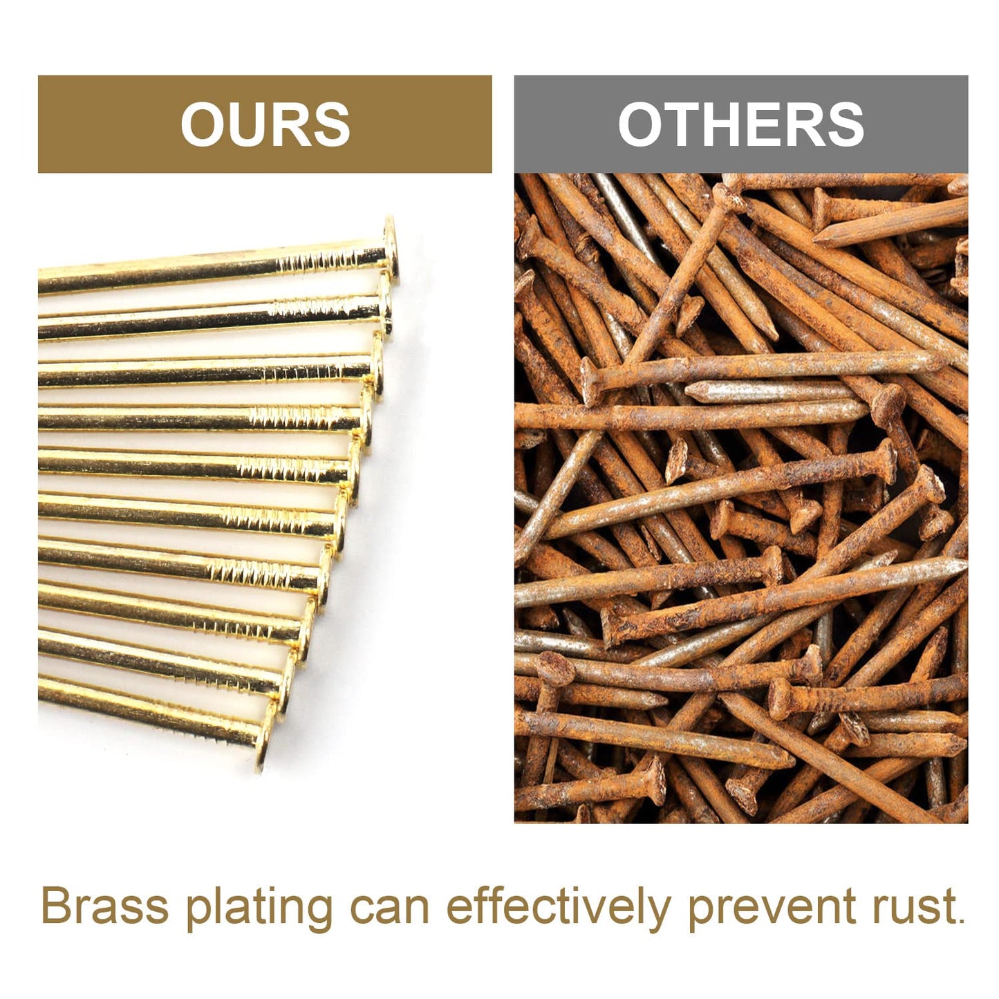 60pcs 3-Inch Brass Plated Nails for Hanging, Wood, Roofing - Gold Hardware Long Wall Nails