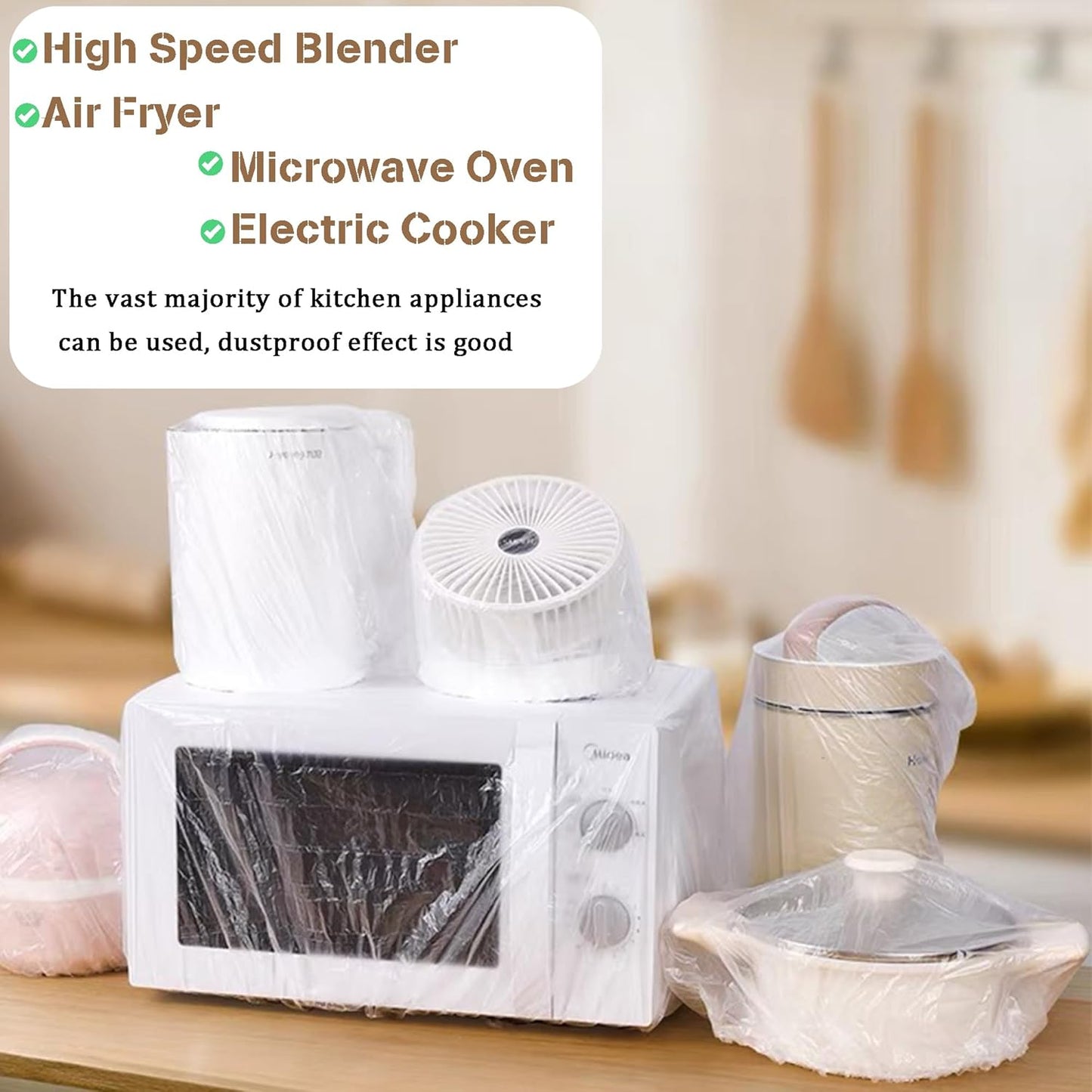 60PCS Clear Kitchen Appliance Covers - Disposable Dust Covers for Small Appliances - Elasticized Blender, Oven, Pressure Cooker, Toaster, Air Fryer, Instant Pot - Set of S, M, L Sizes