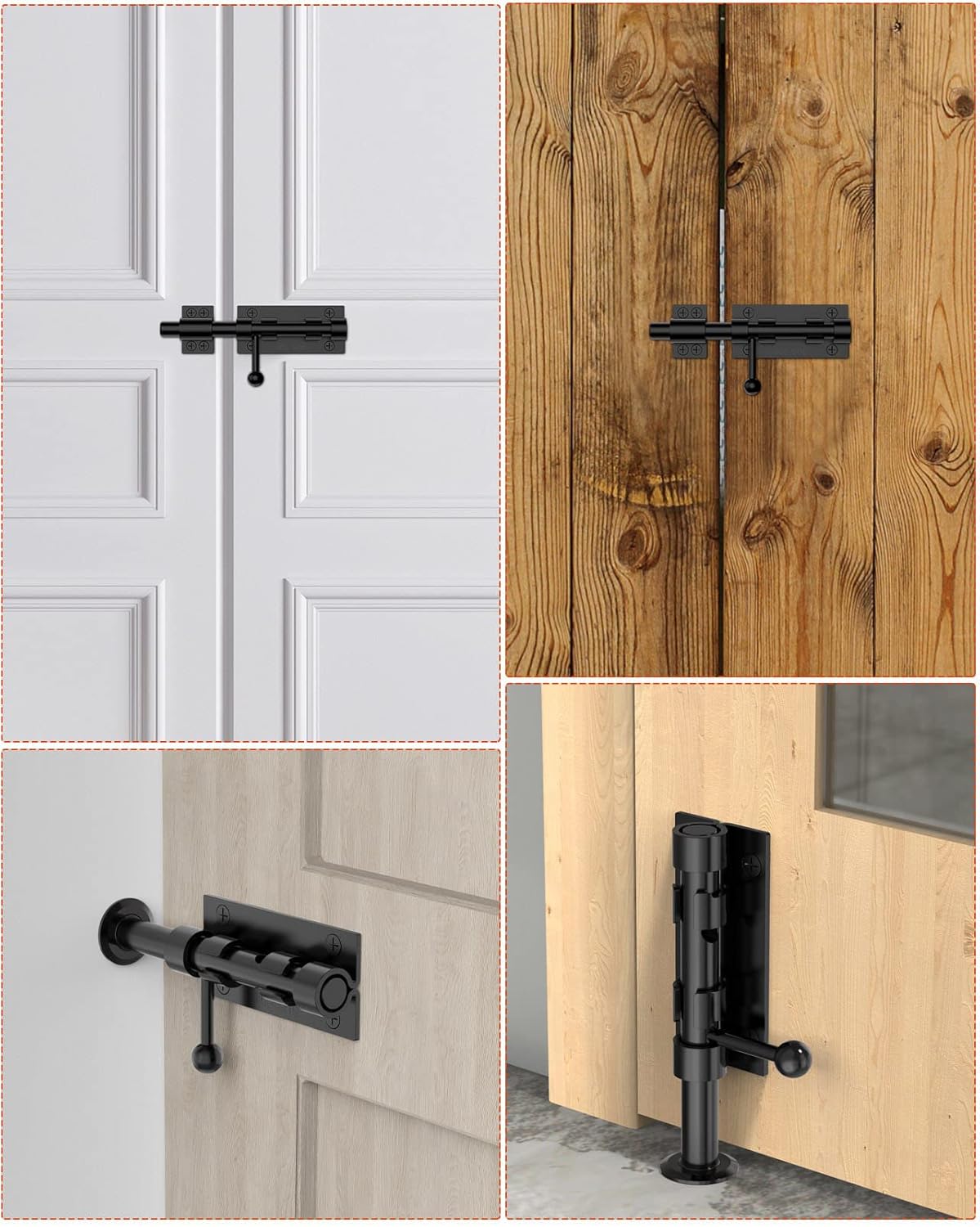 6.3 Inch Heavy Duty Slide Bolt Gate Latch in Solid 304 Stainless Steel with Electroplating Finish for Wooden Fence, Yard Door, Barn Door, Shed Door - Black