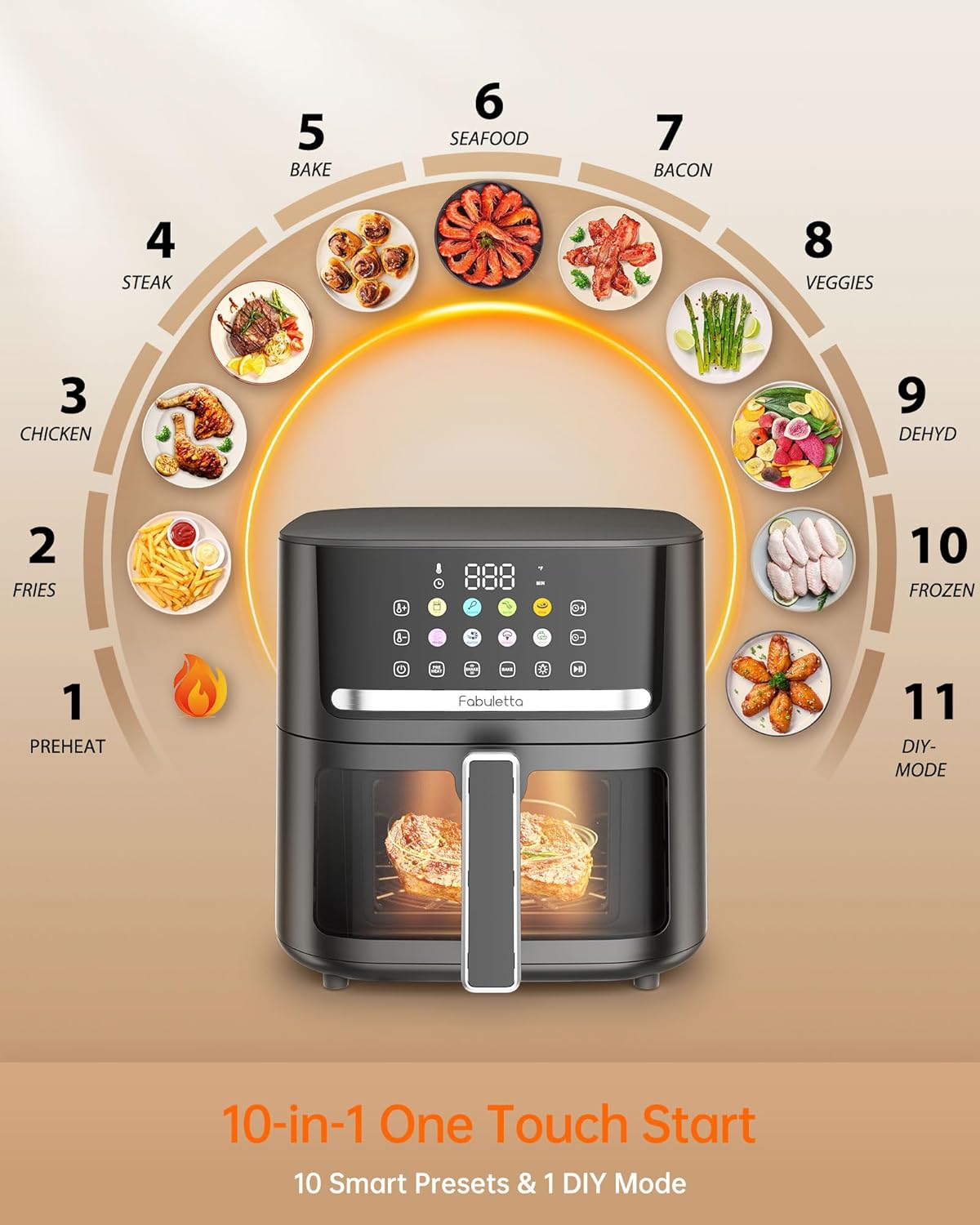 6.5QT Large Air Fryer with Clear Window and Washable Basket - 10-in-1 Presets for Crisp, Roast, Bake, and Reheat - Auto Shut-off and Nonstick - Includes Free Recipes for Easy Meals