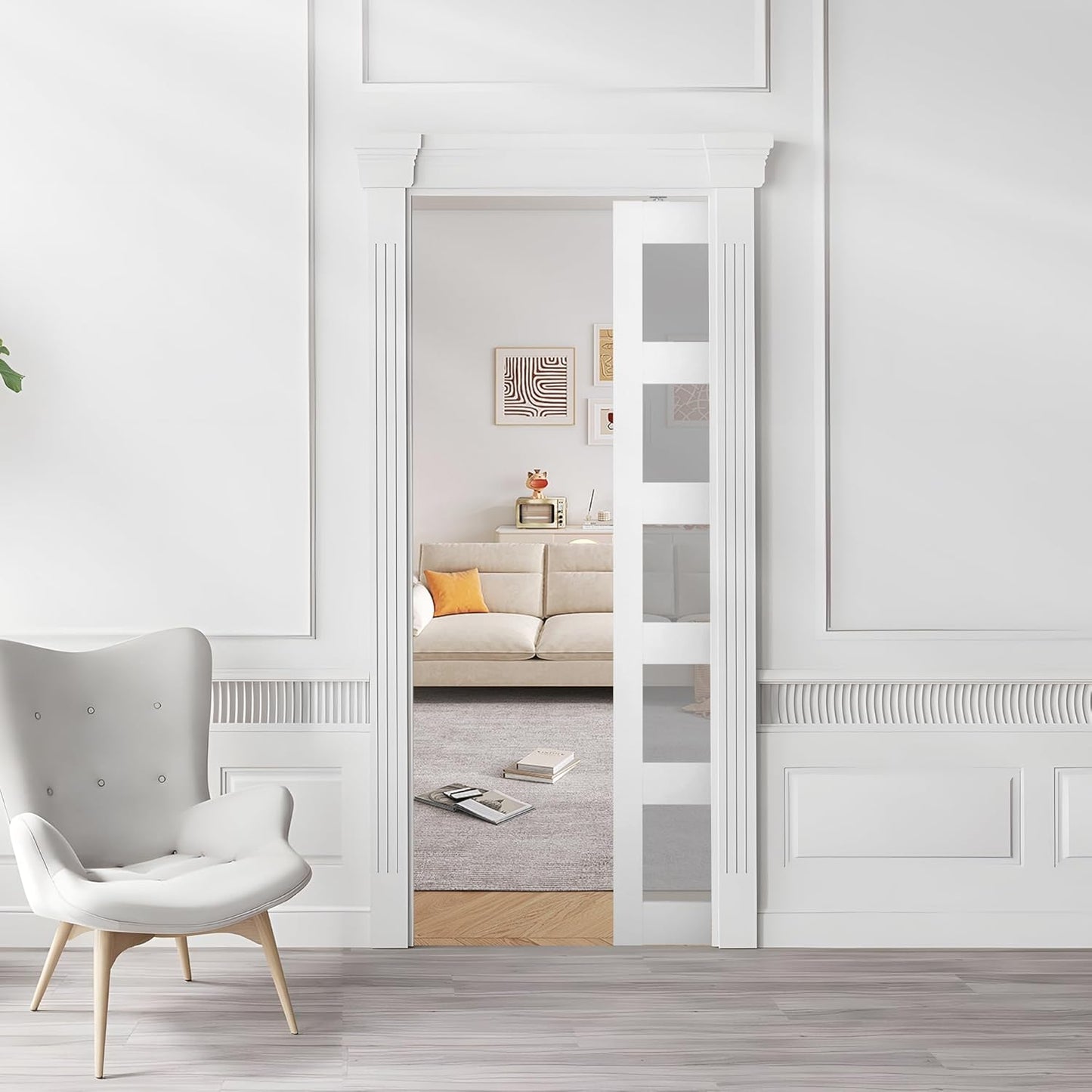 6FT Barnsmith Pocket Door Kit with Durable Track and White Rollers - Easy Installation for 24"-36" Wide Doors