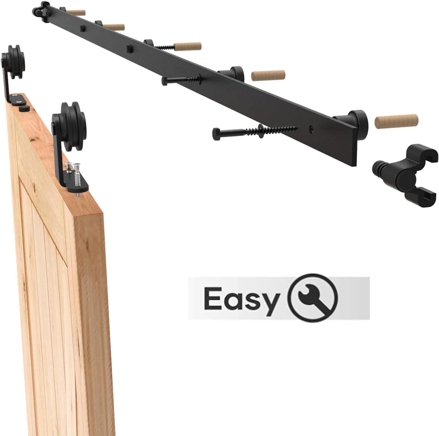 6FT CCJH Sliding Barn Door Hardware Kit for 36" Single Door Panel - Heavy Duty, Smooth & Quiet Operation, Easy Installation - T-Shaped Black Style - WildKart