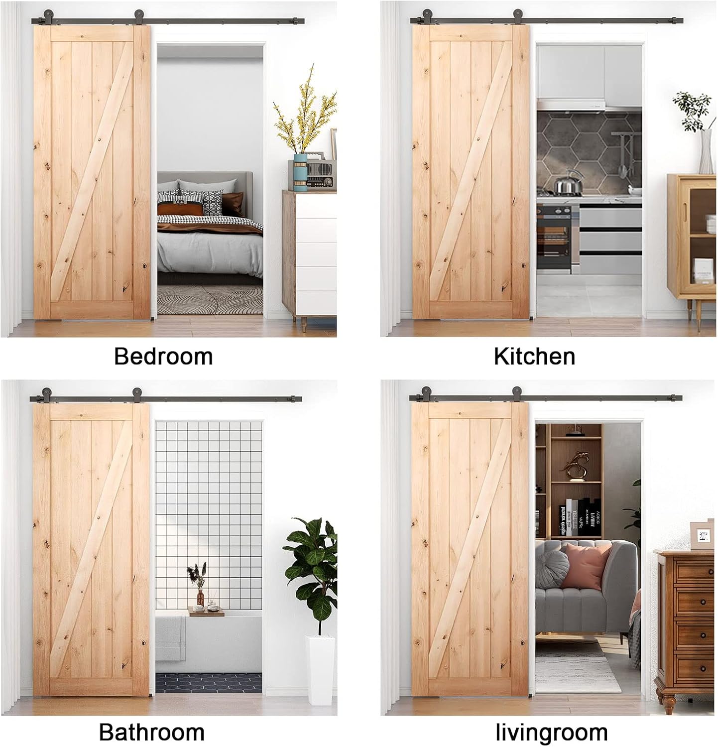 6FT CCJH Sliding Barn Door Hardware Kit for 36" Single Door Panel - Heavy Duty, Smooth & Quiet Operation, Easy Installation - T-Shaped Black Style - WildKart