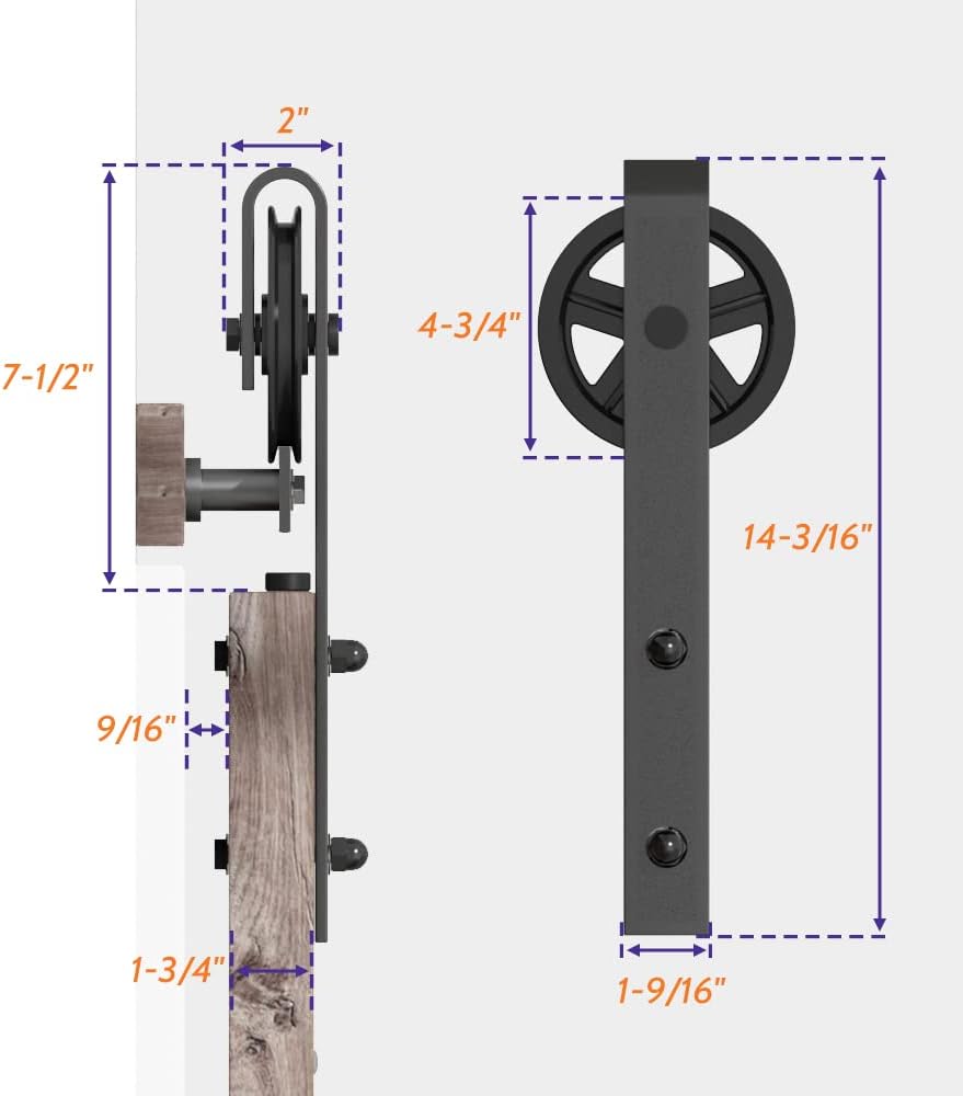 6FT Single Sliding Barn Door Hardware Kit - Smooth, Quiet, Easy Installation - Black (Big Wheel) - 1/4" Thick Material - 4FT-13FT Available
