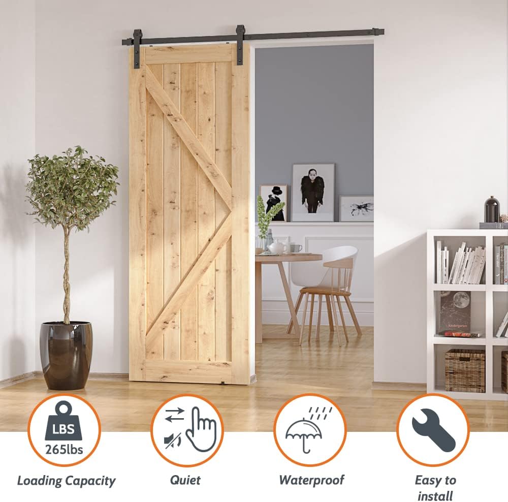 6FT Sliding Barn Door Hardware Kit with Combination Barn Door Track - Easy to Install - Manual Included - Black Finish - 1/4" Thick Material - WildKart