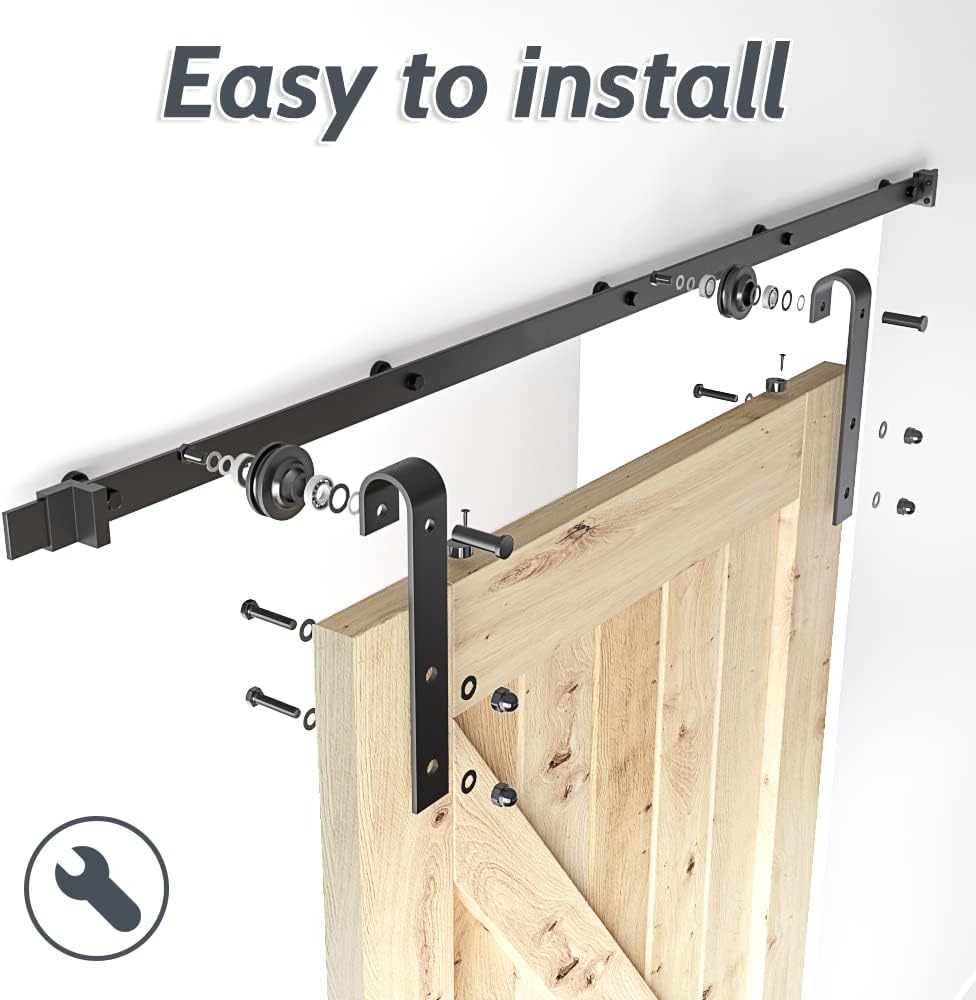6FT Sliding Barn Door Hardware Kit with Combination Barn Door Track - Easy to Install - Manual Included - Black Finish - 1/4" Thick Material - WildKart