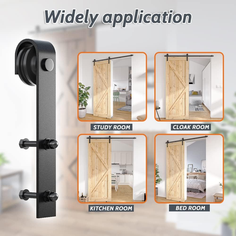 6FT Sliding Barn Door Hardware Kit with Combination Barn Door Track - Easy to Install - Manual Included - Black Finish - 1/4" Thick Material - WildKart