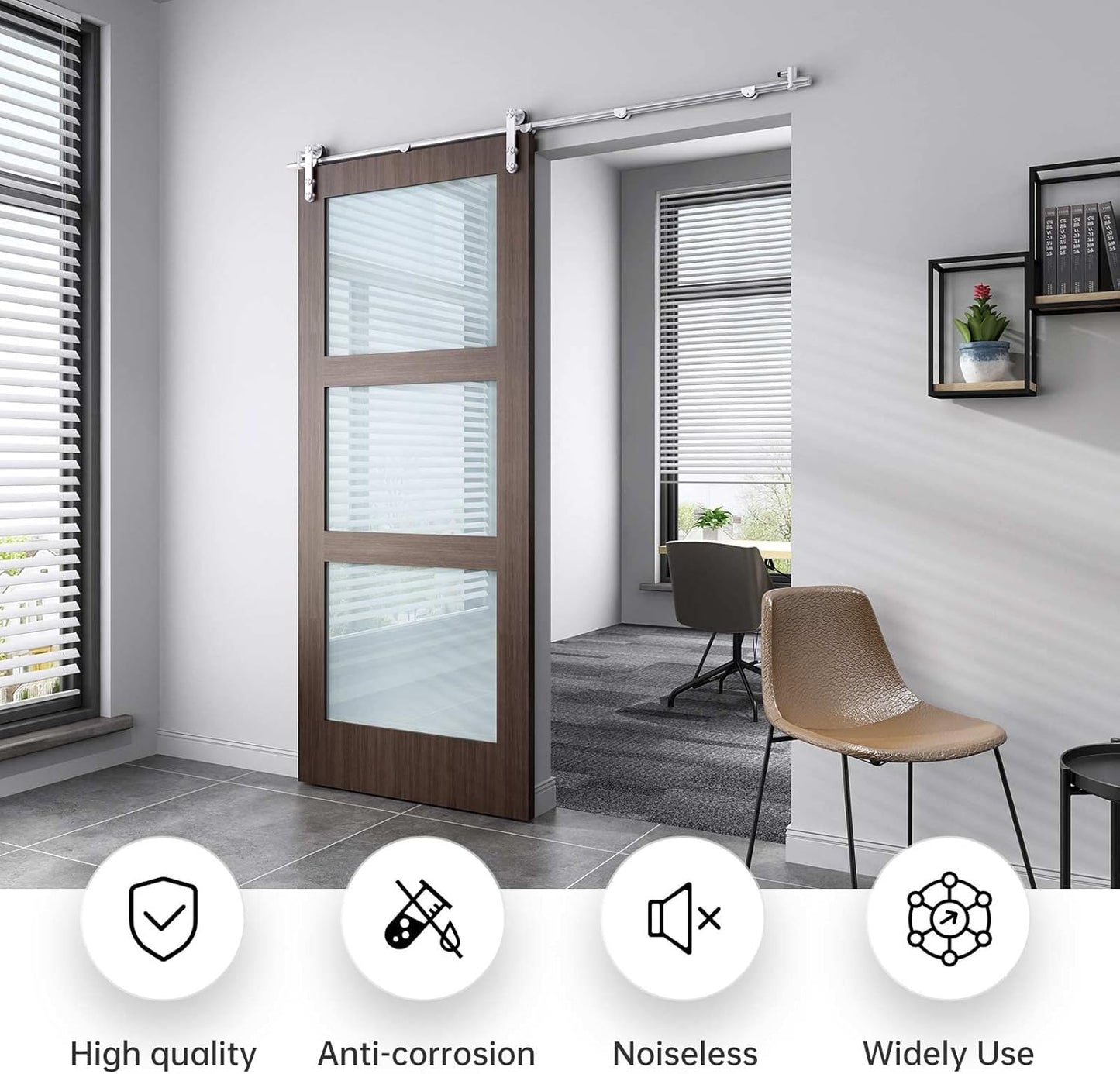 6FT Stainless Steel Sliding Barn Door Hardware Kit - Heavy Duty, Anti-Rust, Smooth Glide, Easy Install - For 30"-36" Single Door - WildKart