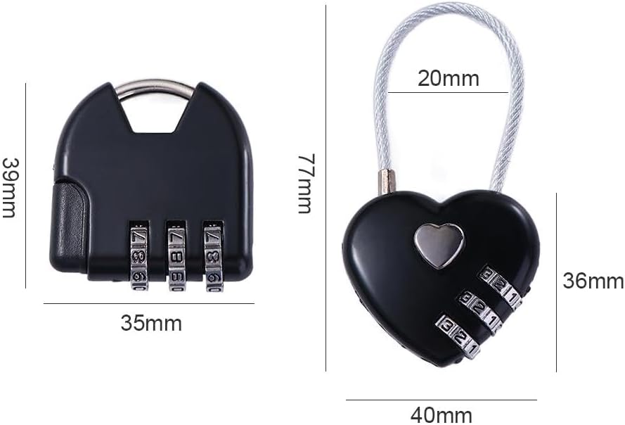 6pcs Heart Shape Padlock Luggage Travel Lock - Love Shape Password Lock for Suitcase - Combination Padlock for Gym Drawer - 3 Dial Digit Password Lock