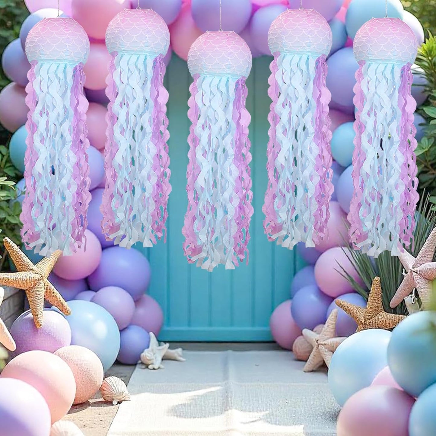 6pcs Mermaid Scales Jellyfish Lanterns for Under The Sea Party Decorations - LIHAO Mermaid Birthday Decorations