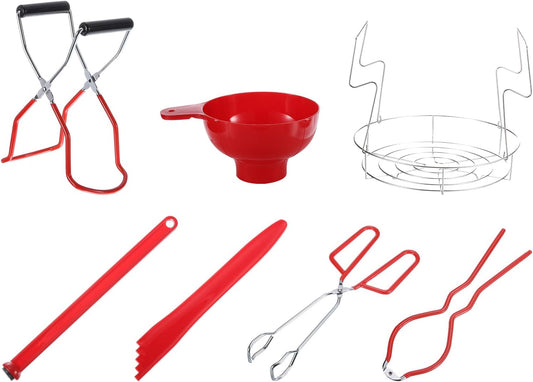 7-Piece Home Canning Kit Set with Essential Tools for Canning Jars - Red Color