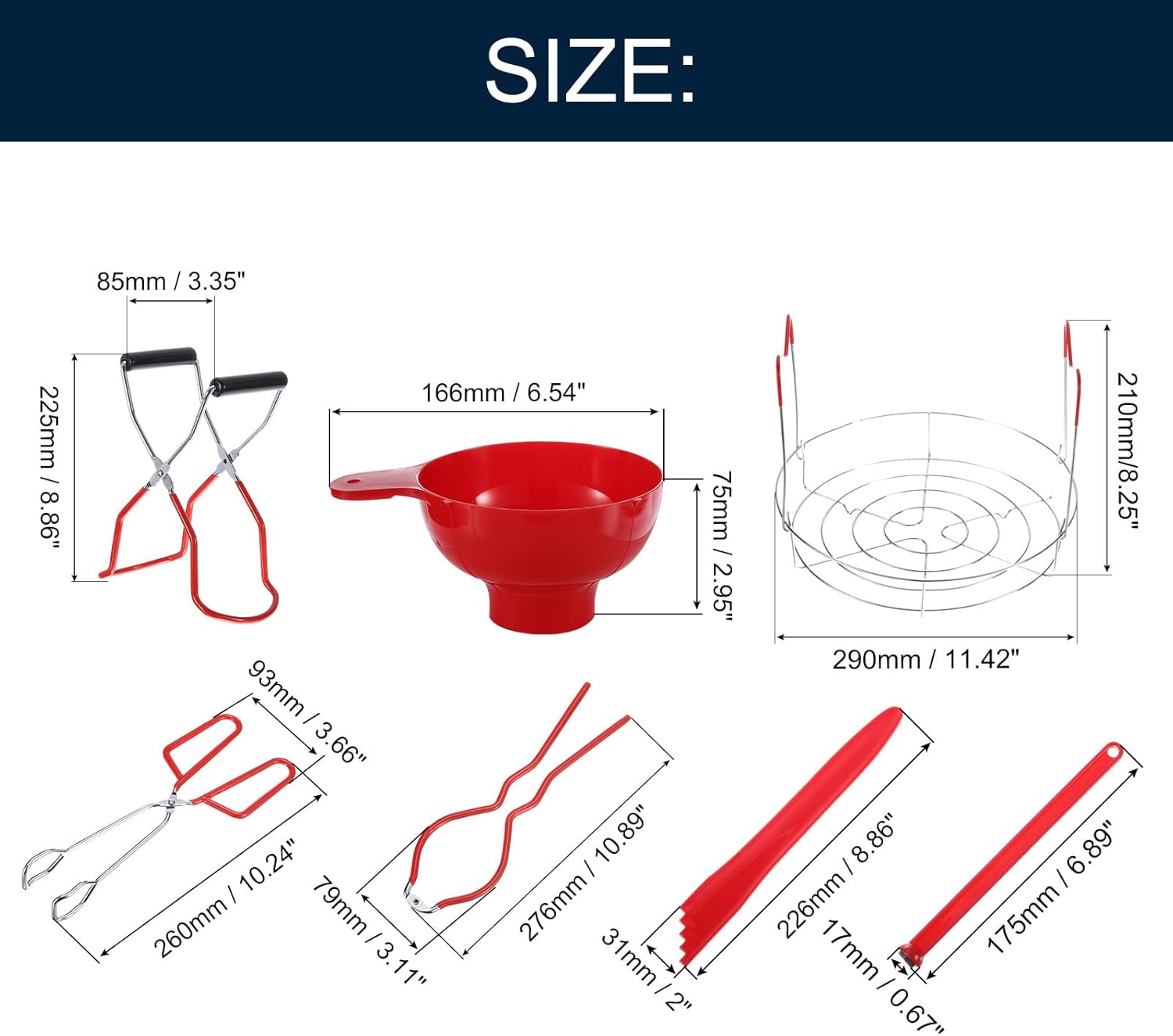 7-Piece Home Canning Kit Set with Essential Tools for Canning Jars - Red Color