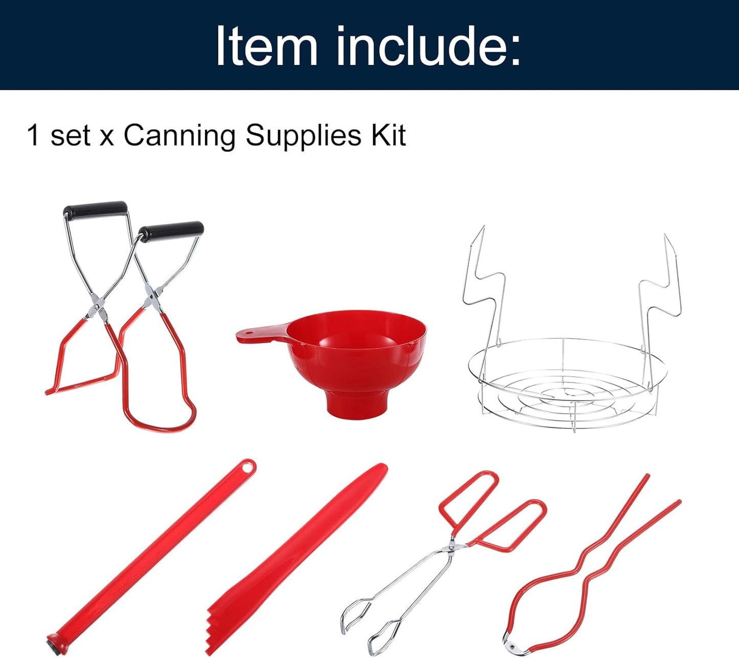 7-Piece Home Canning Kit Set with Essential Tools for Canning Jars - Red Color