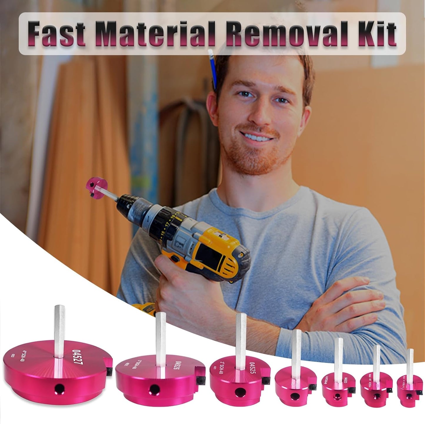 7-Piece PVC Pipe Fitting Reamer Kit with Various Sizes - Fits 1/2" Drills - Includes Tool Box