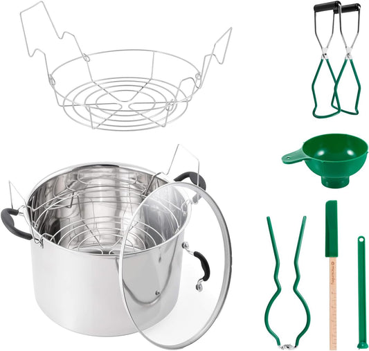 7-Piece Stainless Steel Water Bath Canner Set with Induction Capable 21.5Qt Pot and Accessories