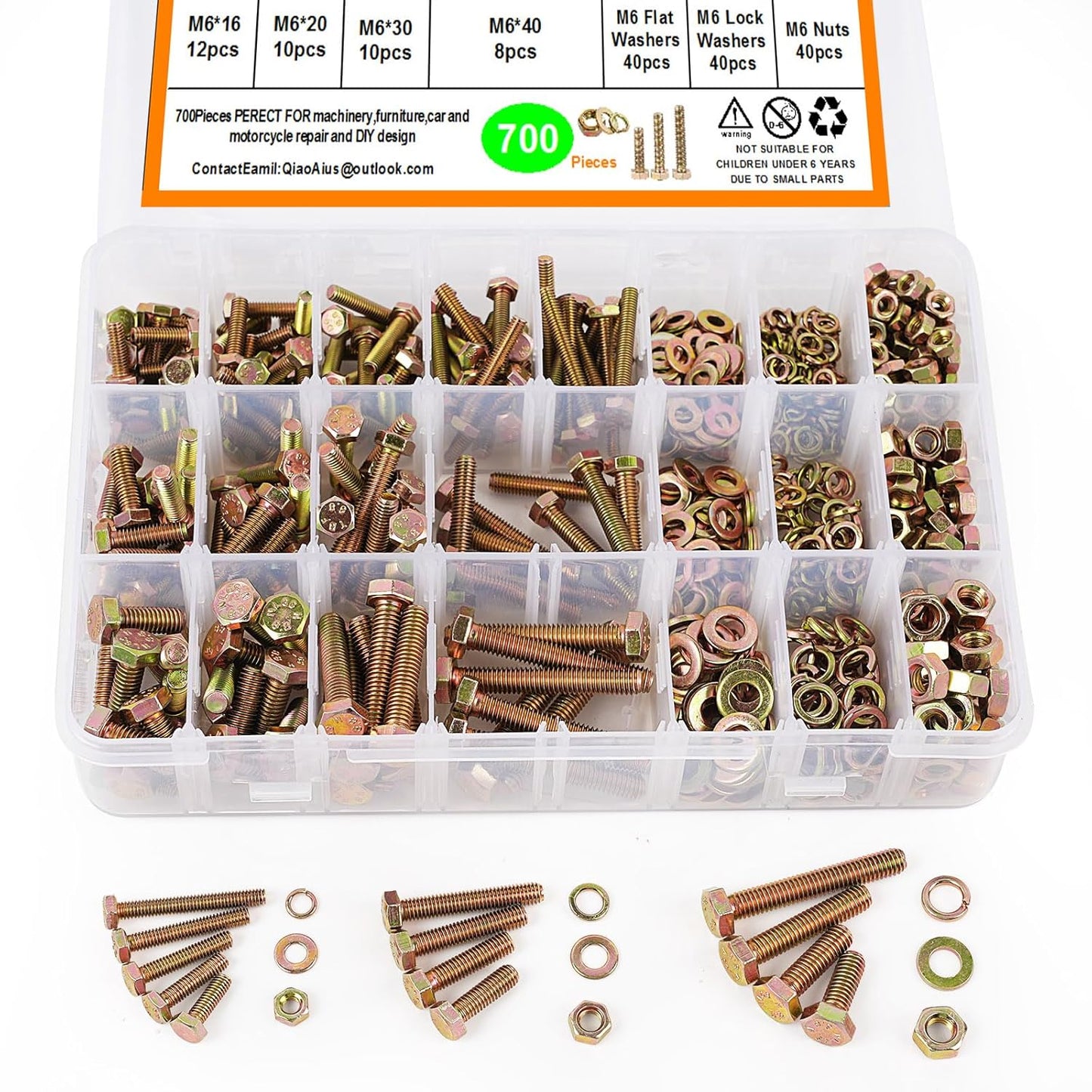700PCS Grade 8.8 Metric Nuts and Bolts Assortment Kit - Heavy Duty Hex Head Screws and Nuts Washers Set - Yellow Zinc Plated - 13 Sizes Hardware for DIY